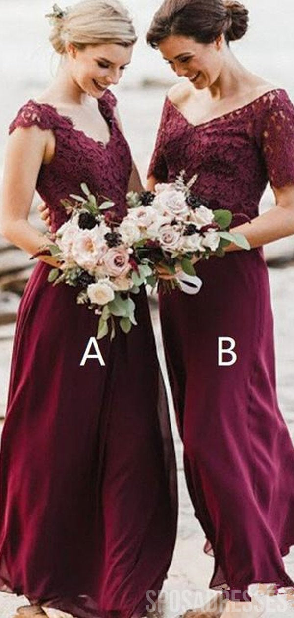 Elegant Mismatched Dark Red Chiffon Long Bridesmaid Dresses - WG793 | Perfect for Weddings, Proms & Formal Events