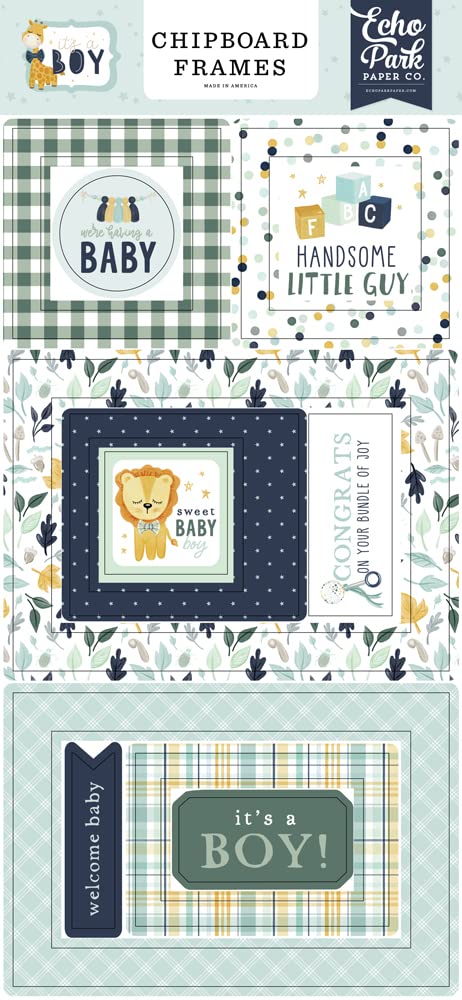 Echo Park Paper Chipboard Frames - Baby Boy Scrapbooking Embellishments for DIY Albums, Cards & Nursery Decor