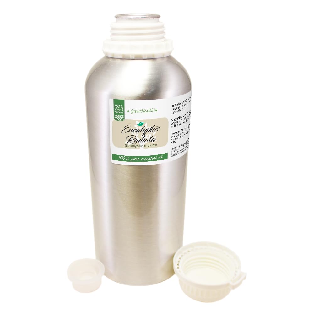 GreenHealth Eucalyptus Radiata Essential Oil – 32 fl oz (946 ml) 100% Pure Therapeutic Grade – Aluminum Bottle with Plug Cap for Aromatherapy, Diffusers & Massage