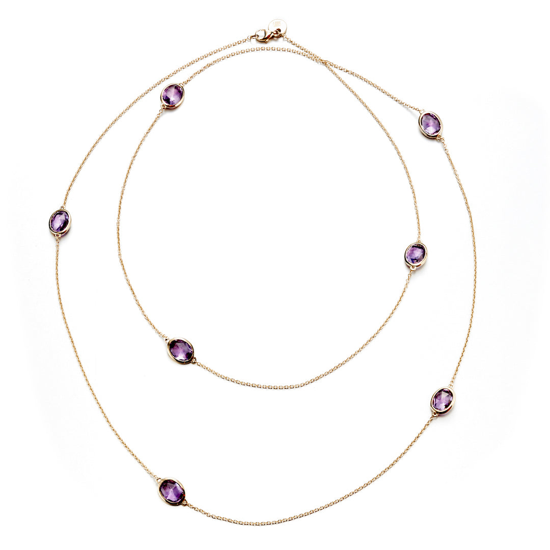 Elegant Amethyst Station Necklace – Dainty Purple Crystal Jewelry for Women, Perfect for Everyday Wear & Special Occasions