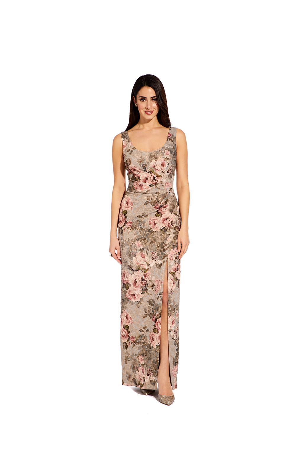 Adrianna Papell Women's Elegant Matelasse Long Sleeve Maxi Dress for Evening Gala, Wedding Guest & Special Occasions