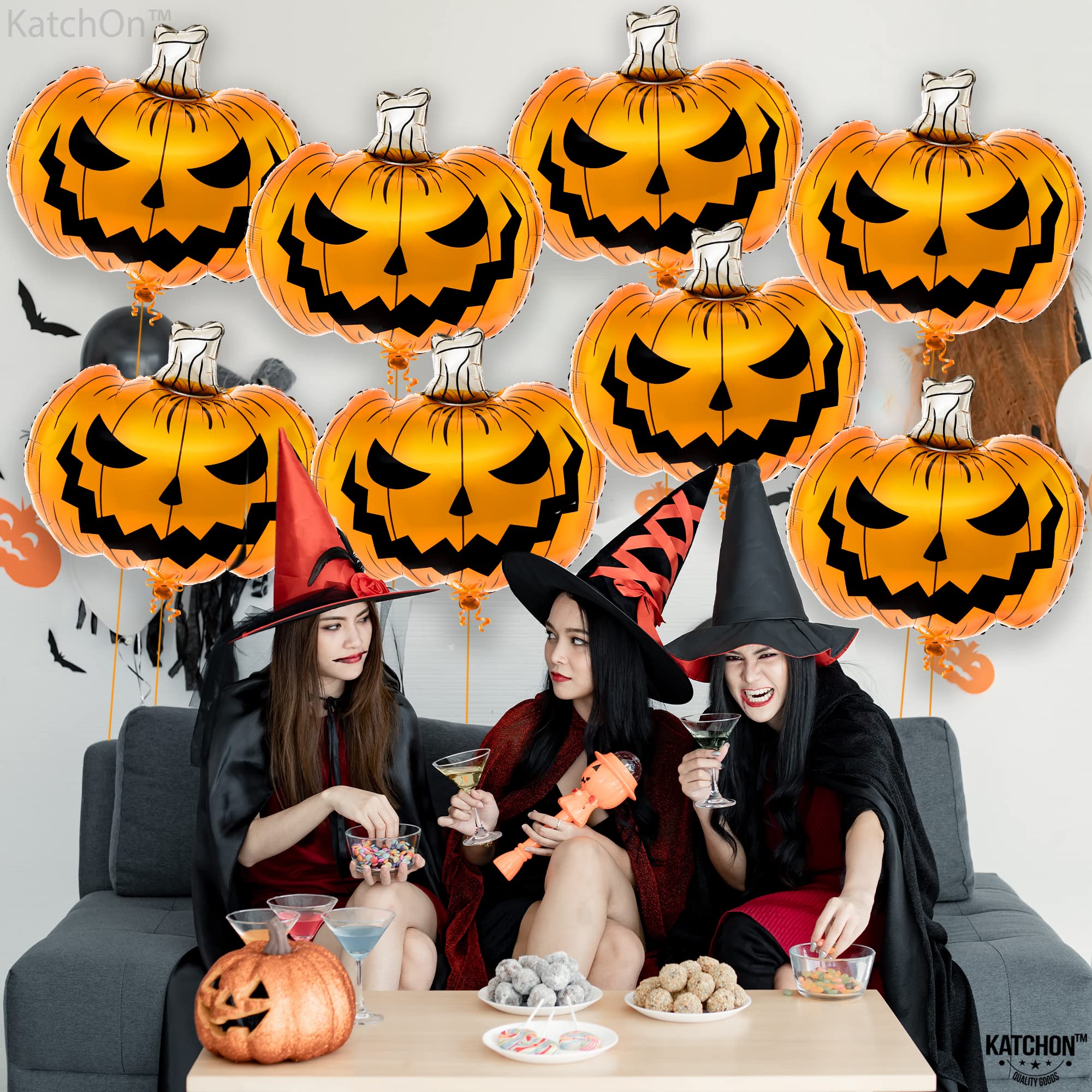KatchOn 25 Inch Scary Halloween Pumpkin Balloons - Pack of 10 | Large Orange Foil Balloons for Halloween Party Decorations, Pumpkin Patch Displays & Spooky Home Decor | Perfect for Halloween Parties, Haunted Houses & Fall Festival Decor