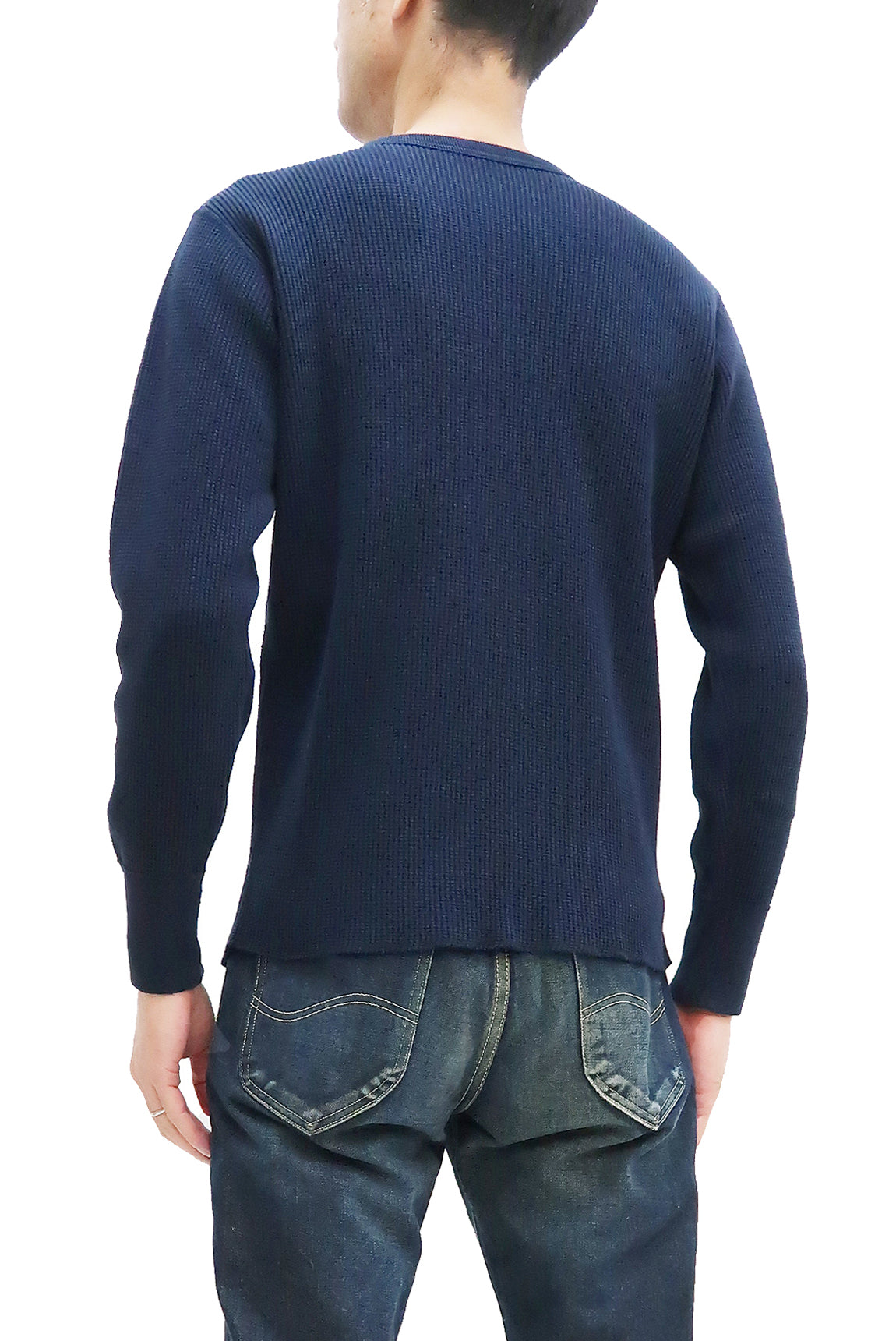 Studio D'artisan Men's Heavyweight Waffle Knit Thermal T-Shirt - Long Sleeve Crew Neck Casual Tee in Navy Blue (Style 9936) - Perfect for Winter Layering, Outdoor Activities & Everyday Wear