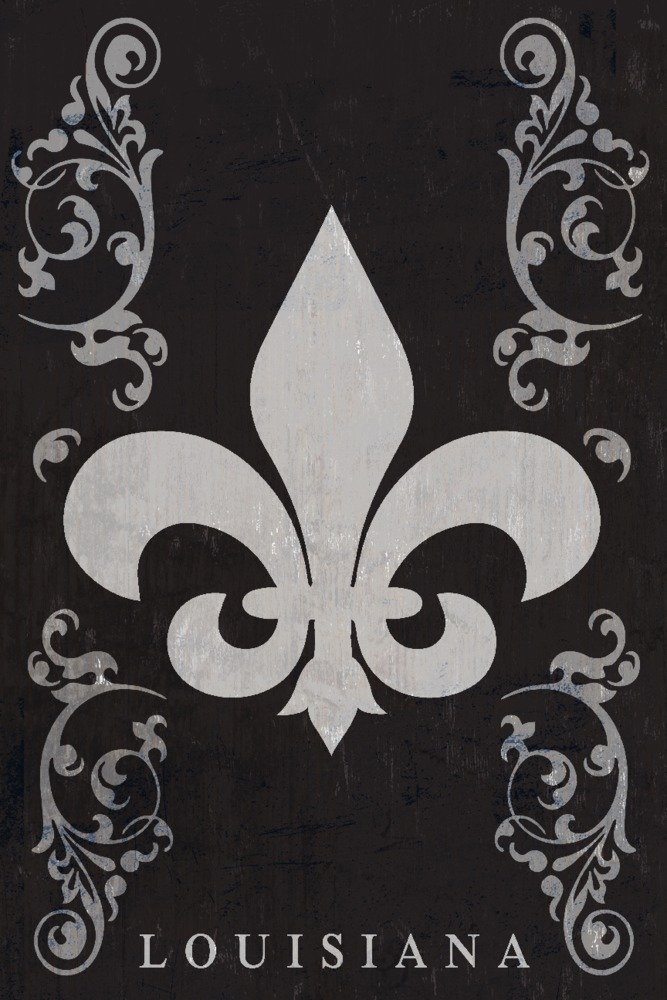 Louisiana Flourish and Fleur de Lis Black Art Print - 24x36 Signed Wall Decor Poster - Perfect for Home, Office & Cajun-Themed Room Decor