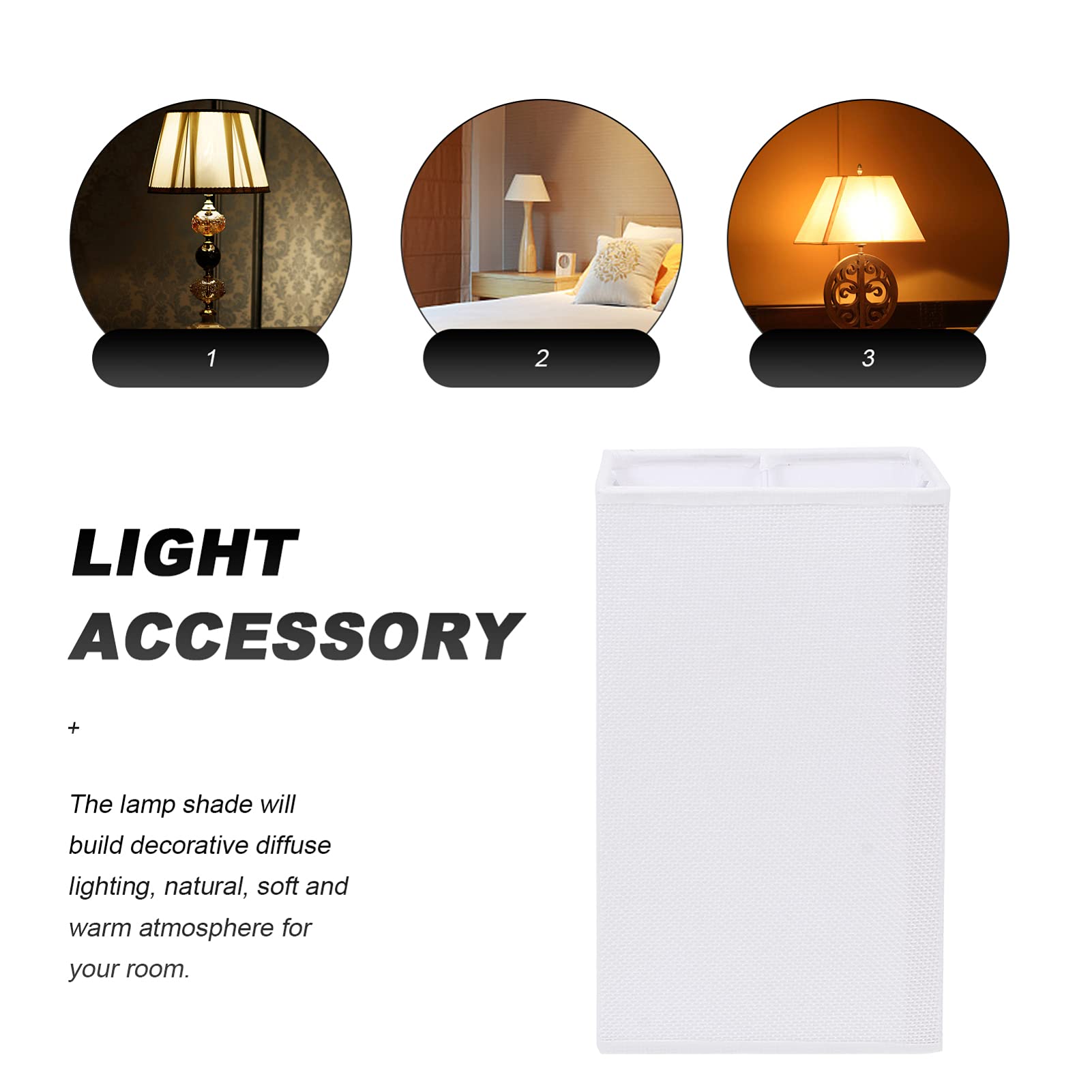 Fabric Square Clip-On Lampshade - Small Rectangular Light Cover Replacement for Chandelier, Wall, Floor & Table Lamps with E27 Base - White - Perfect for Living Room, Bedroom & Office Decor