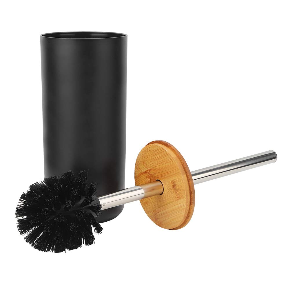 6Pcs Bathroom Accessories Set - Toilet Tool Holder, PP Plastic & Bamboo Trash Can, Lotion Bottle, Soap Tray, Toothbrush & Toilet Brush with Holder Cup (Black) - Perfect for Modern Bathroom Organization & Home Decor