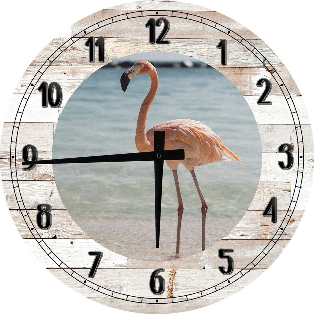 Flamingo Tropical Kitchen Wall Decor - 18 Inch Large Round Wood Wall Clock in White - Perfect for Beach House, Coastal, or Boho Home Decor