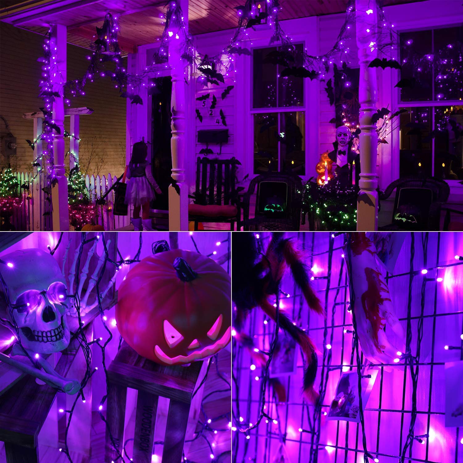 BrizLabs 78.74ft 240 LED Purple Halloween String Lights with Timer - Waterproof Connectable Plug-in Mini Lights for Indoor & Outdoor Decor - Perfect for Halloween Trees, Parties, Yard and Home Decoration