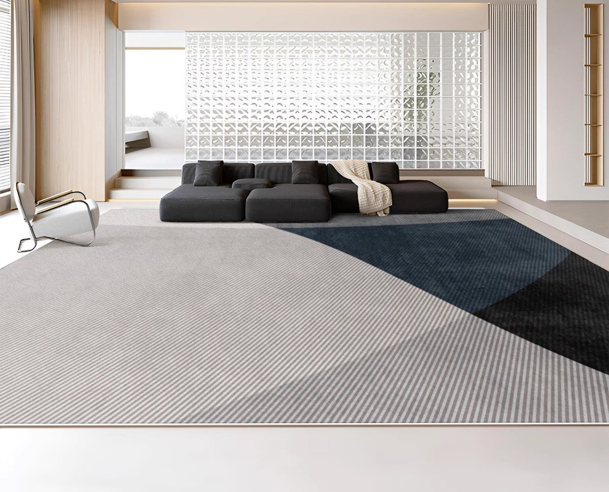 Modern Blue Geometric Area Rugs - Contemporary Non-Slip Living Room Rug, Bedroom Carpet & Dining Room Floor Mat - Soft Comfort for Home Decor & High Traffic Areas