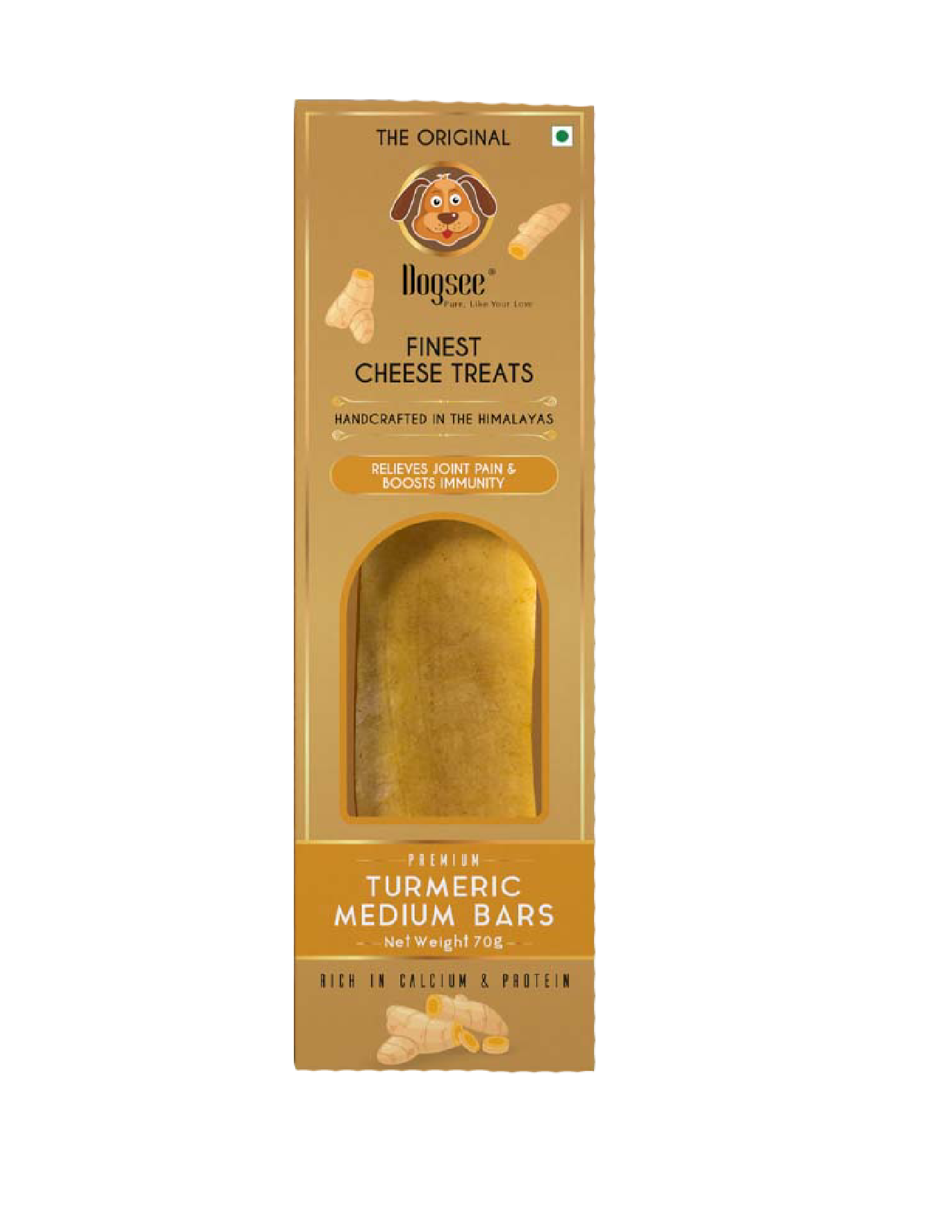 Natural Himalayan Yak Chew Dog Treats with Turmeric - 70g Long-Lasting Chew for Medium & Large Dogs - Perfect for Teething, Dental Health & Anxiety Relief