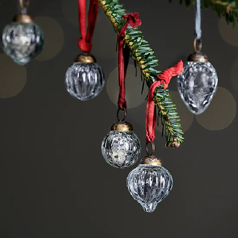 12-Piece Silver & Clear Dew Drop Glass Ornaments - Elegant Christmas Tree Decorations for Holiday Home Decor