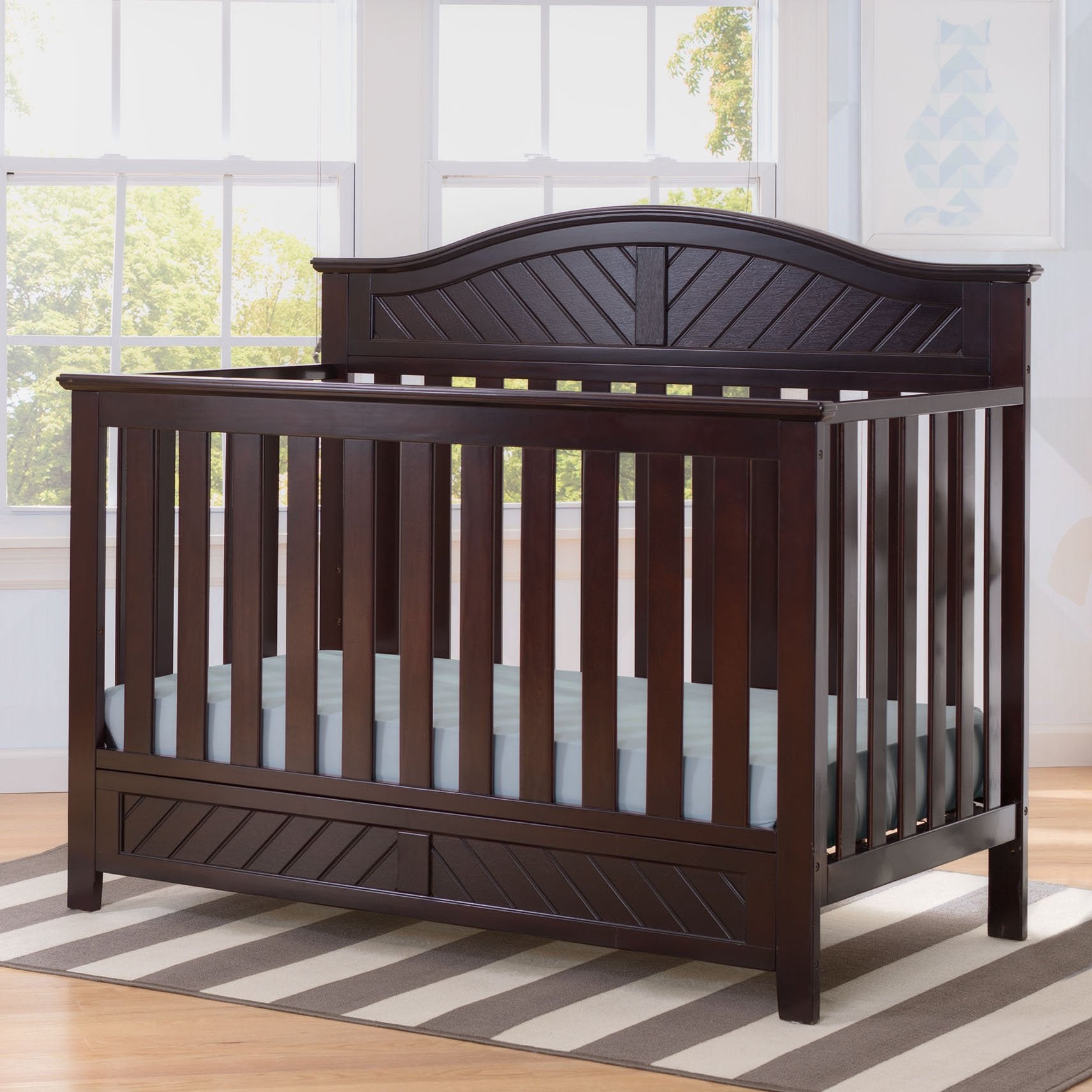 Bennington Elite Curved 4-in-1 Convertible Crib - Modern Nursery Furniture for Baby to Toddler Bed Transition | Perfect for Small Spaces & Stylish Nurseries