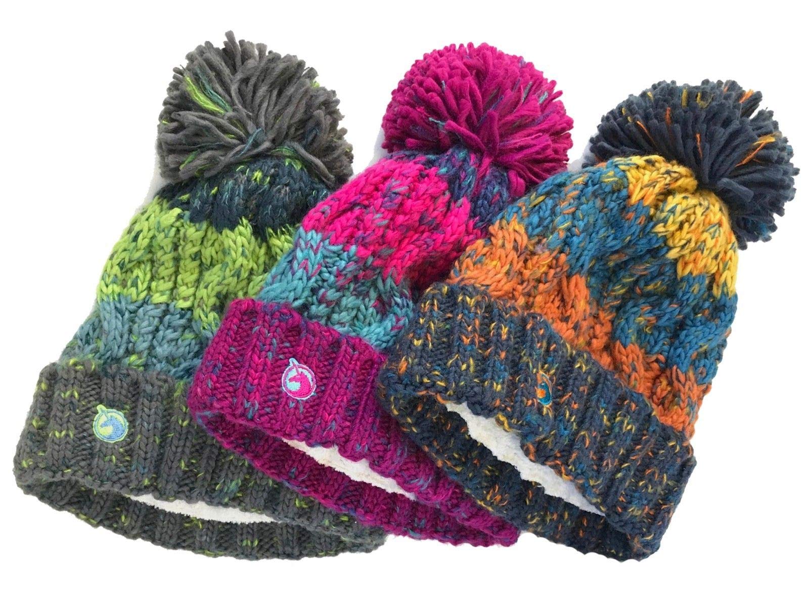 Unicorn Headband Corkscrew Acrylic Knitted Fleece Lined Pom Pom Beanie Hat for Women & Girls - Cute Winter Accessory for Christmas, Cosplay, and Outdoor Activities