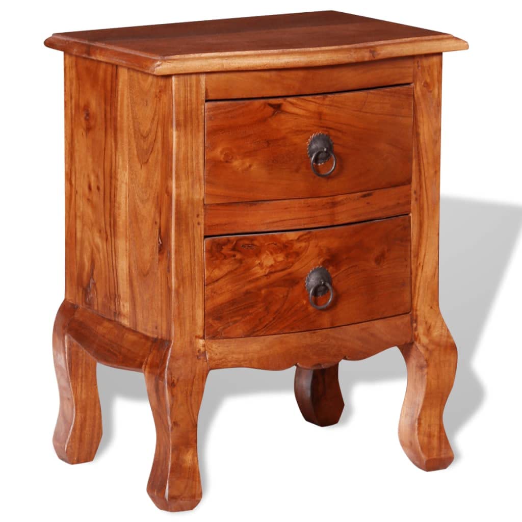 vidaXL Vintage-Style Nightstand with 2 Drawers - Solid Acacia Wood Bedside Cabinet - Brown Matte Finish End Table for Bedroom, Living Room & Office