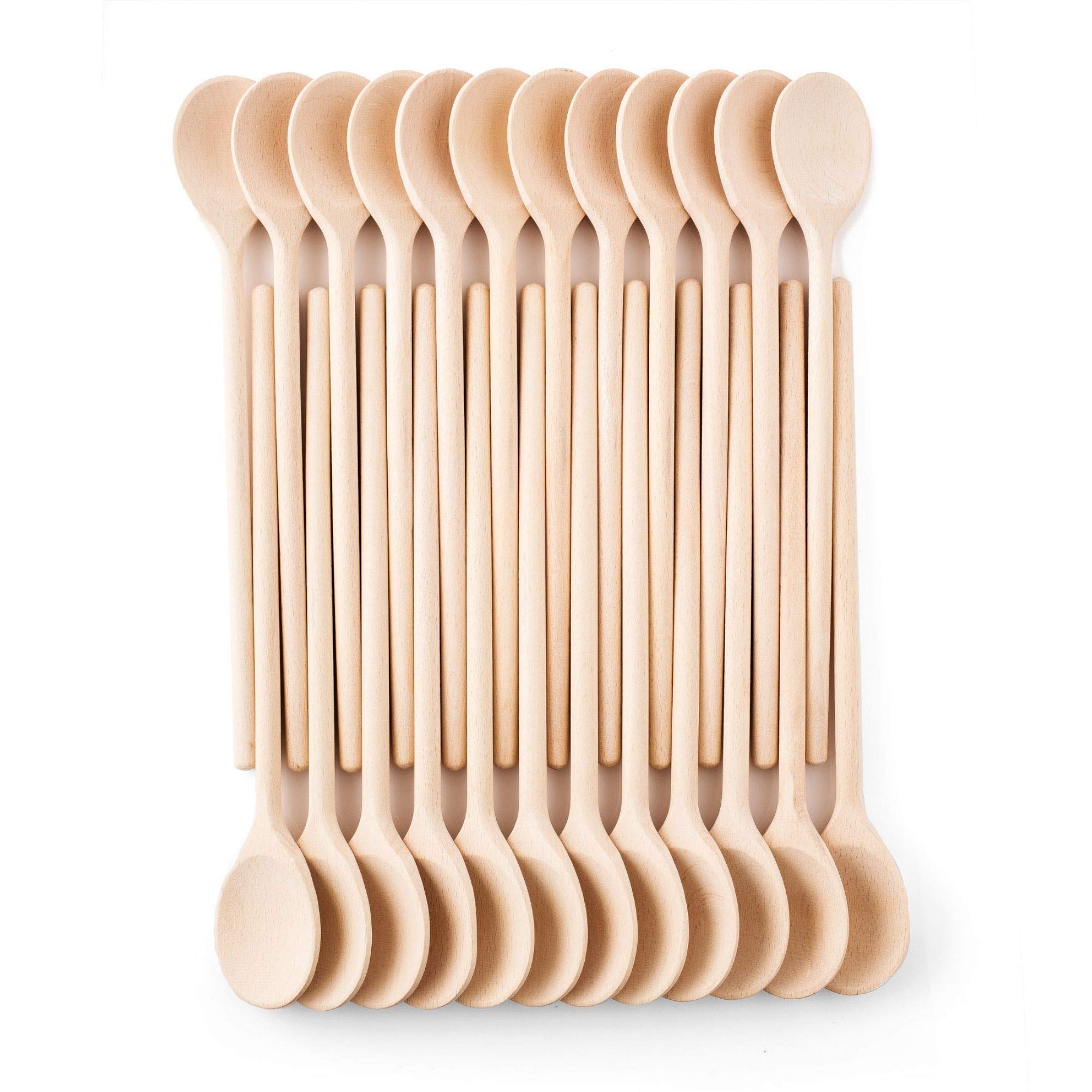 Premium 10 Inch Wooden Spoons Set of 24 - Long Handle Cooking Utensils for Mixing, Stirring & Tasting - Natural Wood Kitchen Tools for Baking, Soup & Crafts - Perfect for Home Chefs & DIY Enthusiasts
