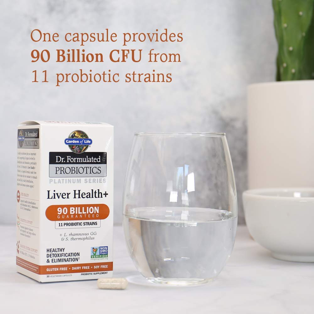 Garden of Life Dr. Formulated Probiotics Platinum Series for Liver Health - 90 Billion CFU Guaranteed | Daily Probiotic Supplement for Detox & Digestion Support | Vegan, Gluten-Free, 30 Capsules | Ideal for Daily Wellness & Gut Health Maintenance