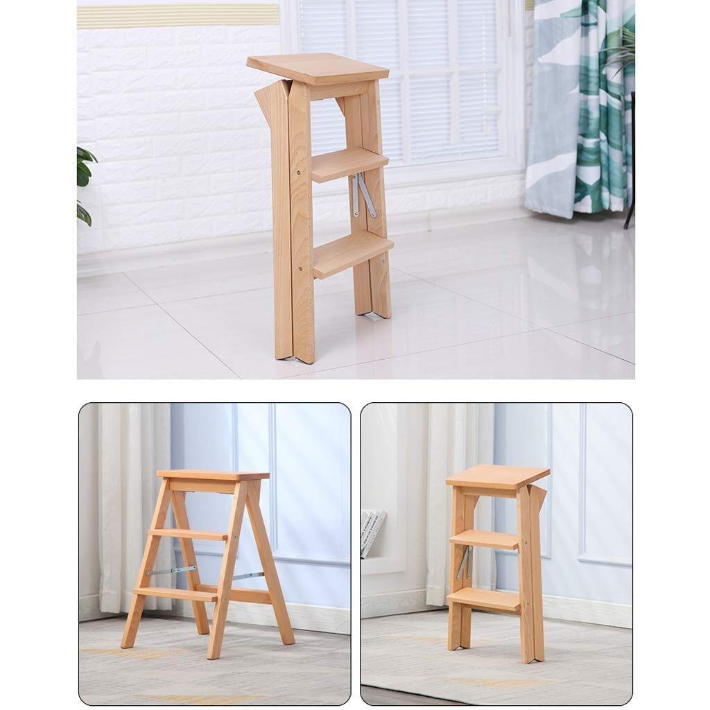Foldable Wooden Step Stool with Storage Shelf - Multifunctional Pedal Ladder for Home, Kitchen, Bathroom & Closet Organization - Solid Wood Compact Step Stool for Adults & Kids