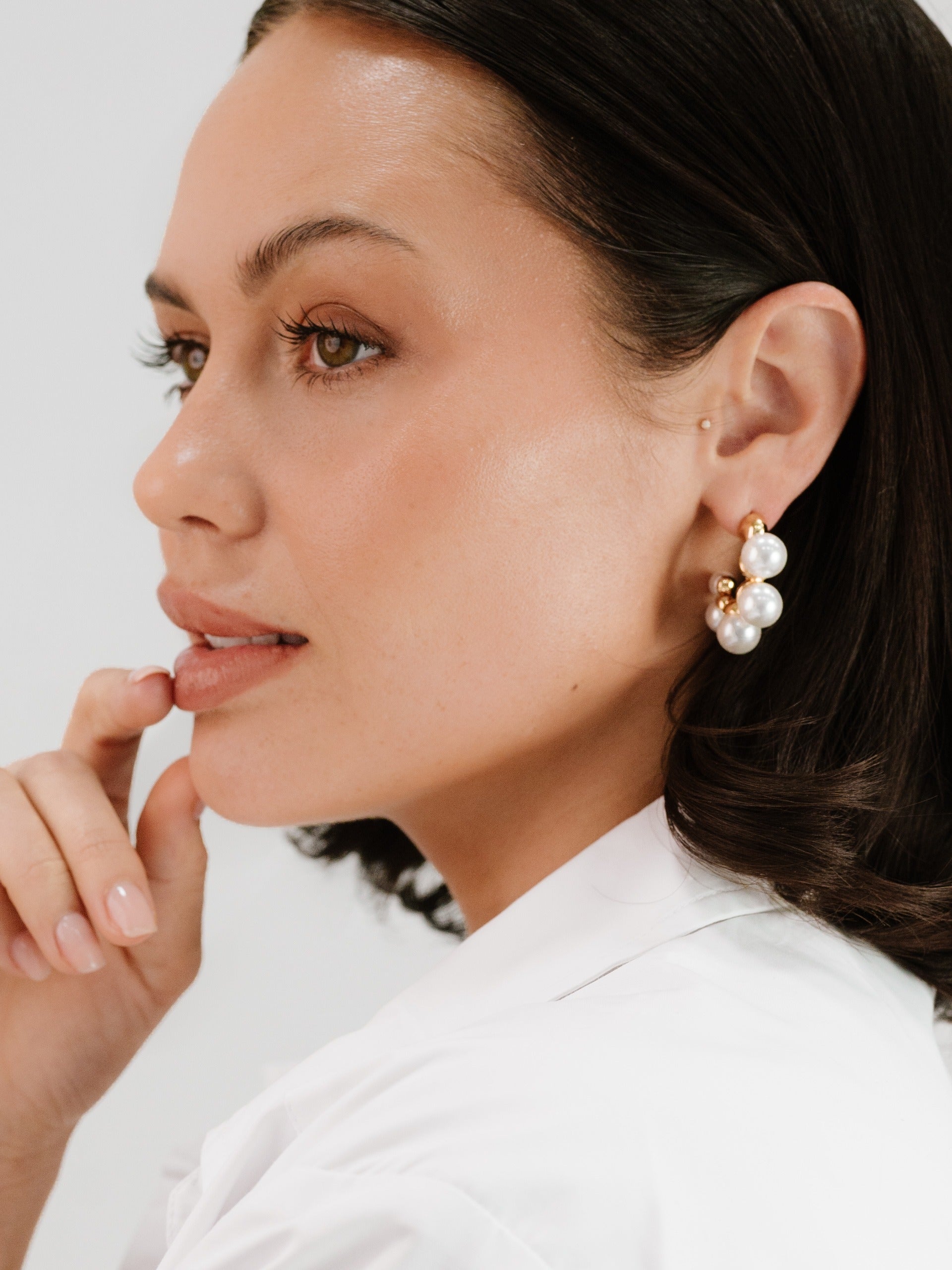Five Pearls Hoop Earrings - Elegant Dangle Earrings for Women, 925 Sterling Silver Pearl Jewelry | Perfect for Weddings, Parties & Everyday Wear