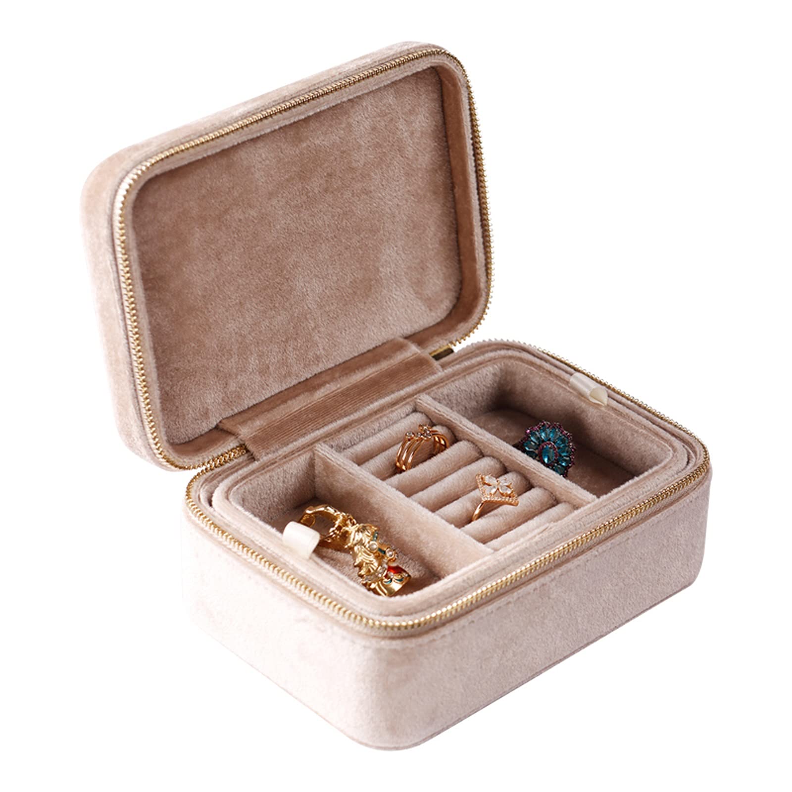 WENMENGWF 2-Tier Jewelry Organizer Box - Portable Travel Jewelry Case for Rings, Earrings & Necklaces - Women's Flannel Jewelry Storage Bag with Handbag Hook - Perfect for Travel, Gifts & Daily Jewelry Organization (Brown)