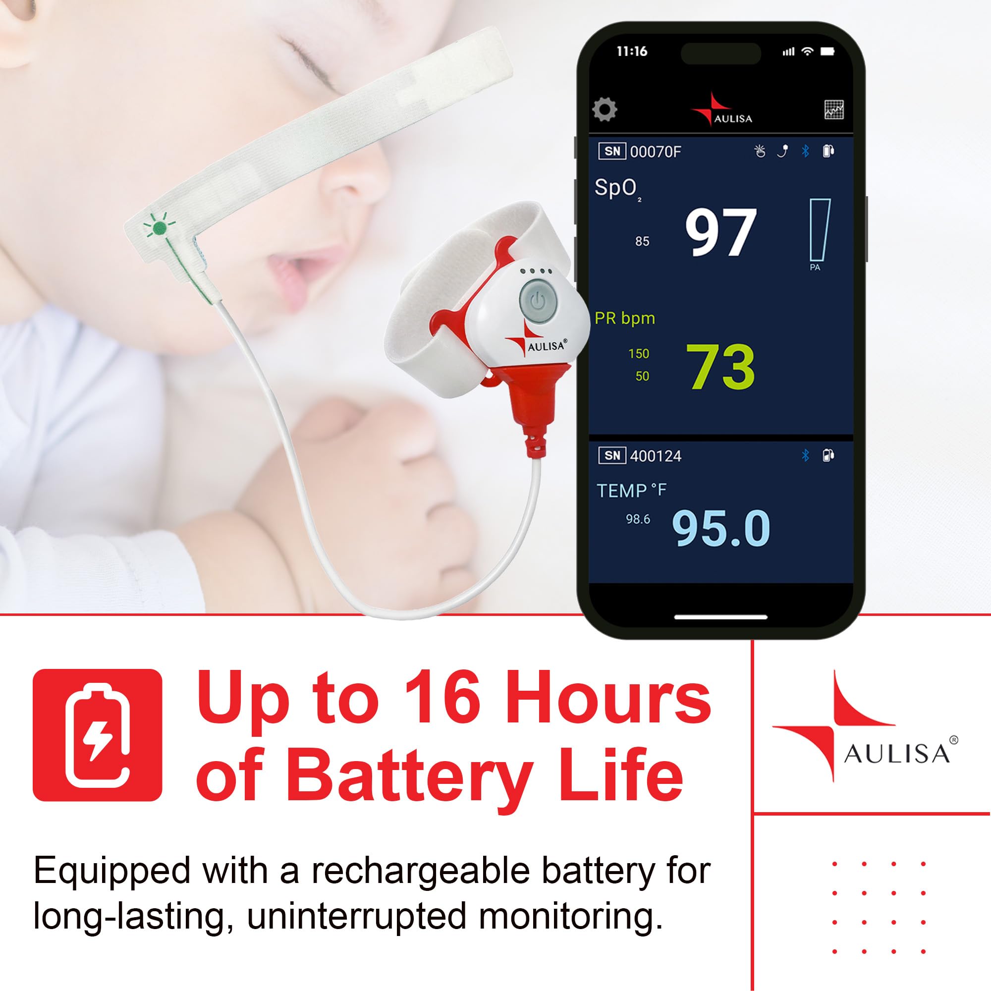 Smart Baby Monitor - Guardian Angel GA1001 Lite Plus Bluetooth Infant Foot Monitor with Heartbeat Tracking (Up to 22 lbs) - 9