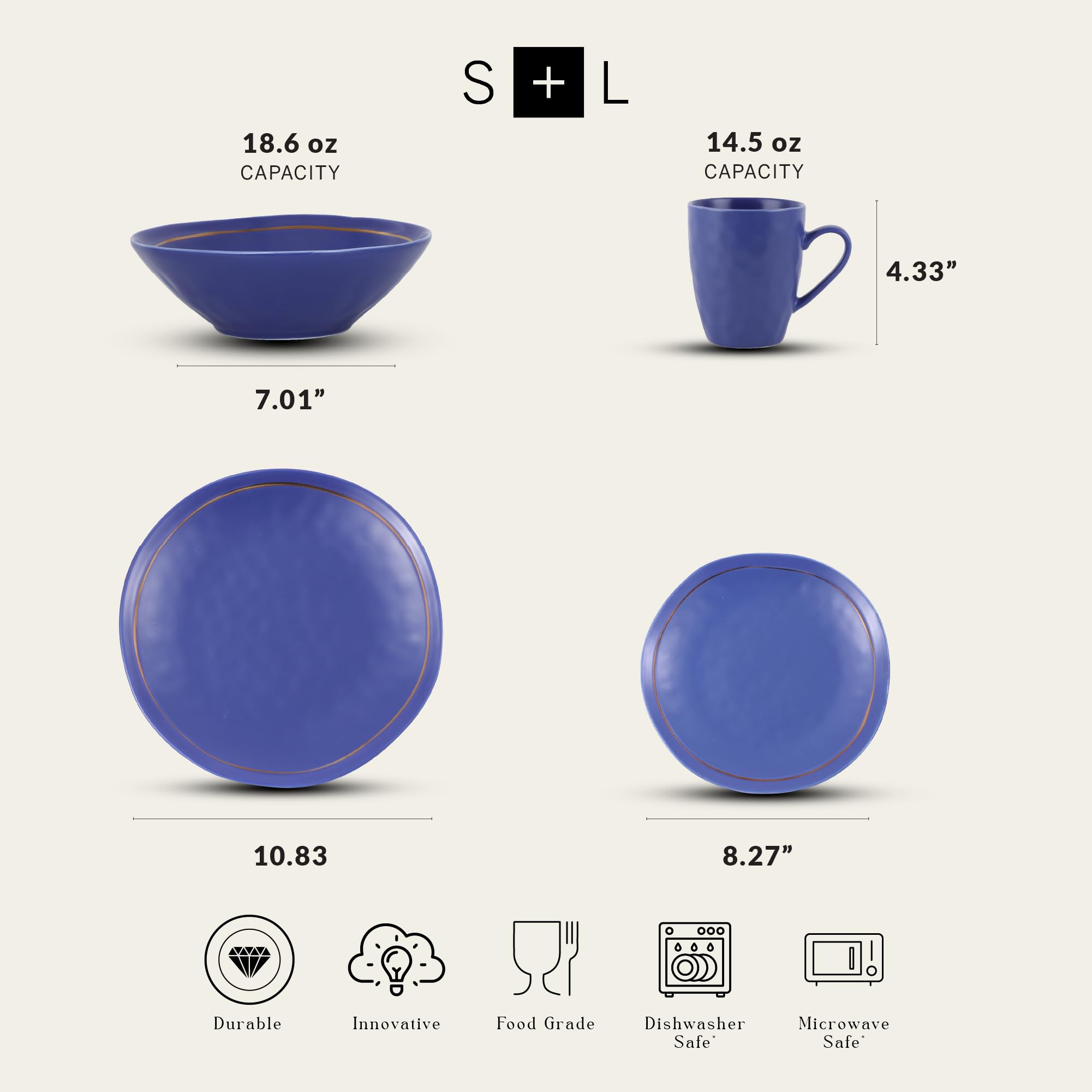 Stone Lain Clara 16-Piece Porcelain Dinnerware Set in Blue - Elegant Tableware for Everyday Dining, Dinner Parties & Special Occasions