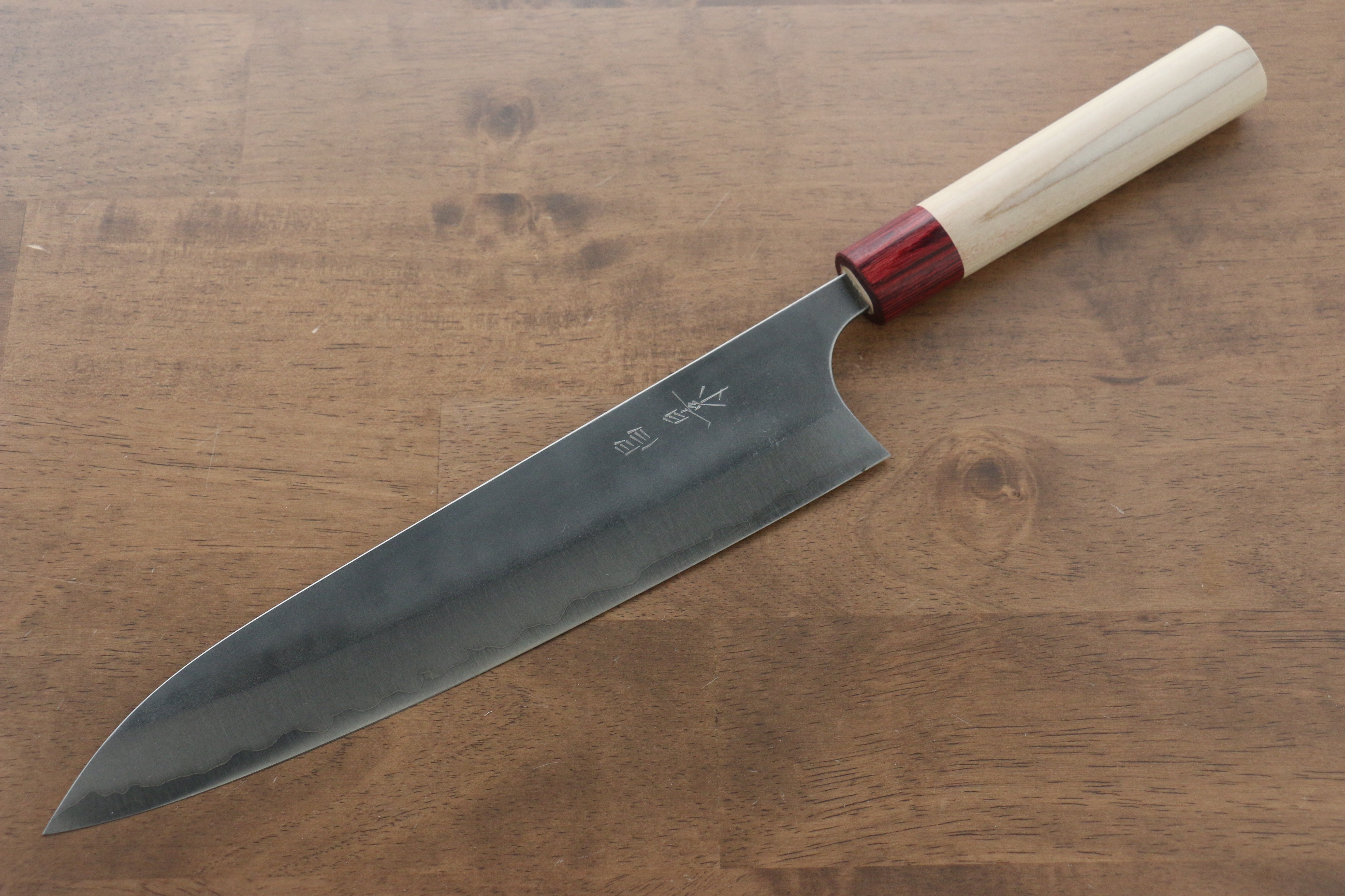 Masakage Yuki White Steel No.2 Nashiji Gyuto 240mm Japanese Chef Knife with Magnolia Wood Handle - Perfect for Sushi, Meat Slicing & Professional Kitchen Use