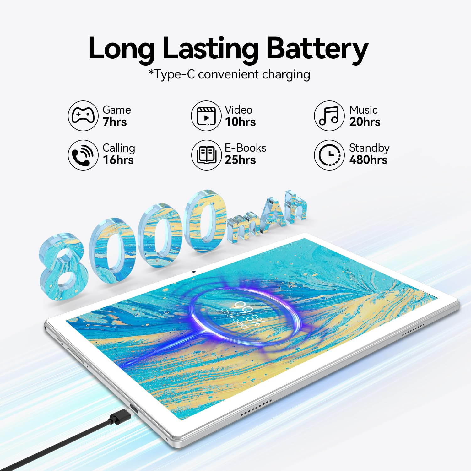 **2025 Latest Android 13 Tablet - 10 Inch Octa-Core, 128GB ROM + 16GB RAM (8+8 Virtual), 1TB Expandable, 5G WiFi, 13MP+8MP Camera, 8000mAh Battery - 2-in-1 Tablet with Keyboard, Mouse & Case - Perfect for Work, Study & Entertainment**