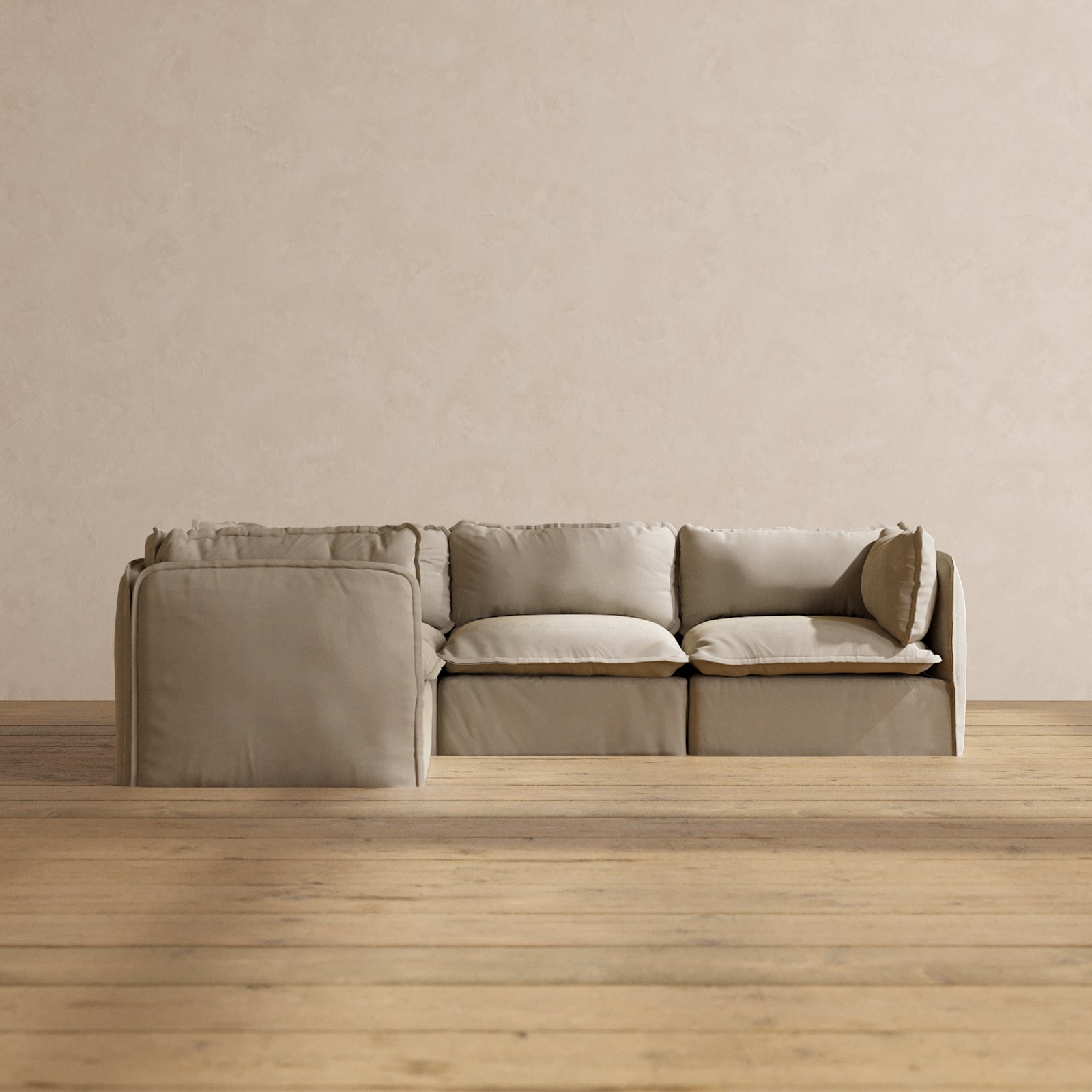 Modular Performance 4-Seater Corner Sectional Sofa in Dune Color | Relaxed Blend Fabric | Perfect for Living Room, Family Room & Home Theater
