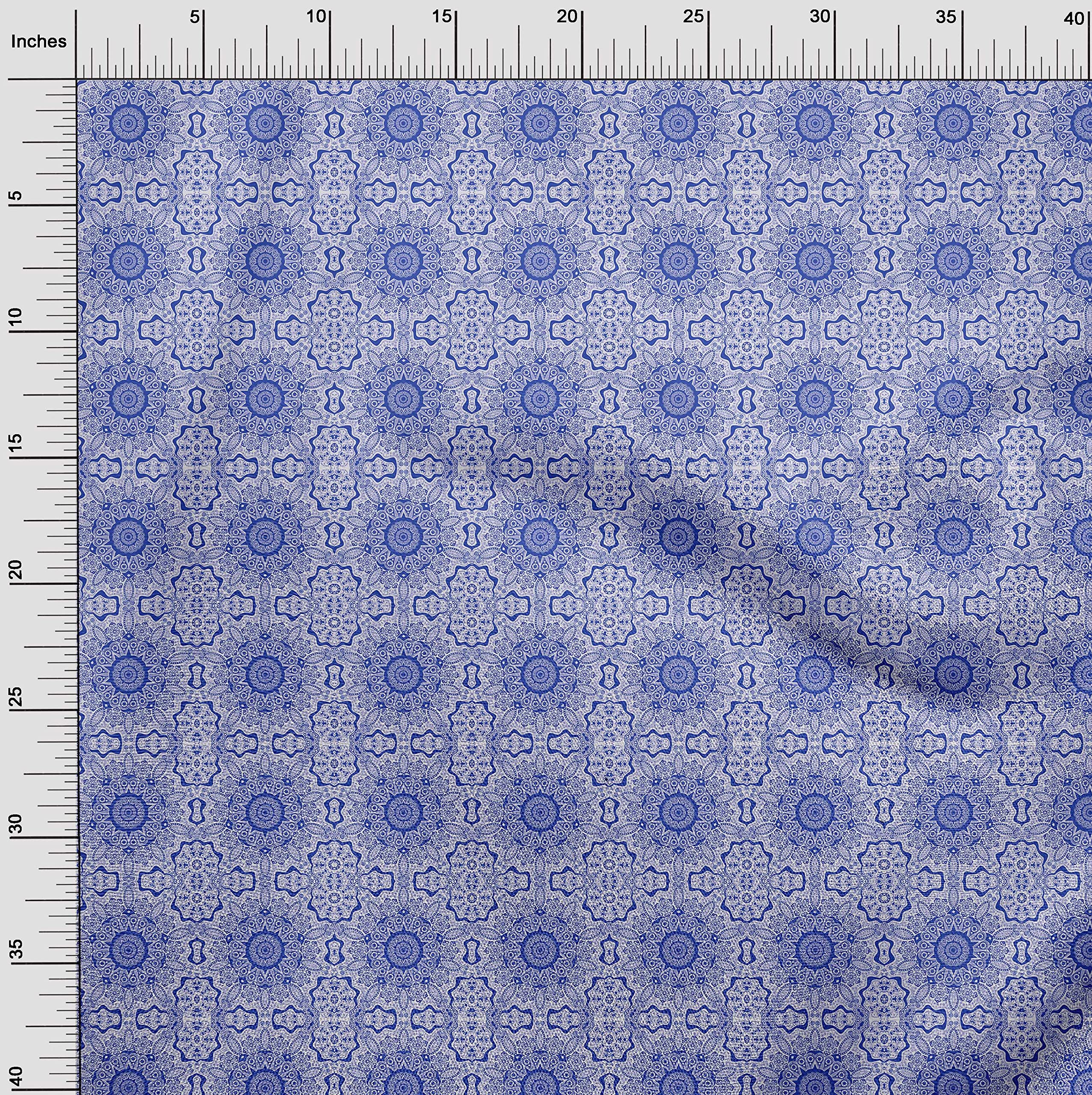oneOone Velvet Medium Blue Moroccan Mosaic Print Fabric - 58 Inch Wide DIY Sewing Material for Clothing, Home Decor & Crafts | Premium Soft Fabric by The Yard for Dresses, Curtains & Upholstery