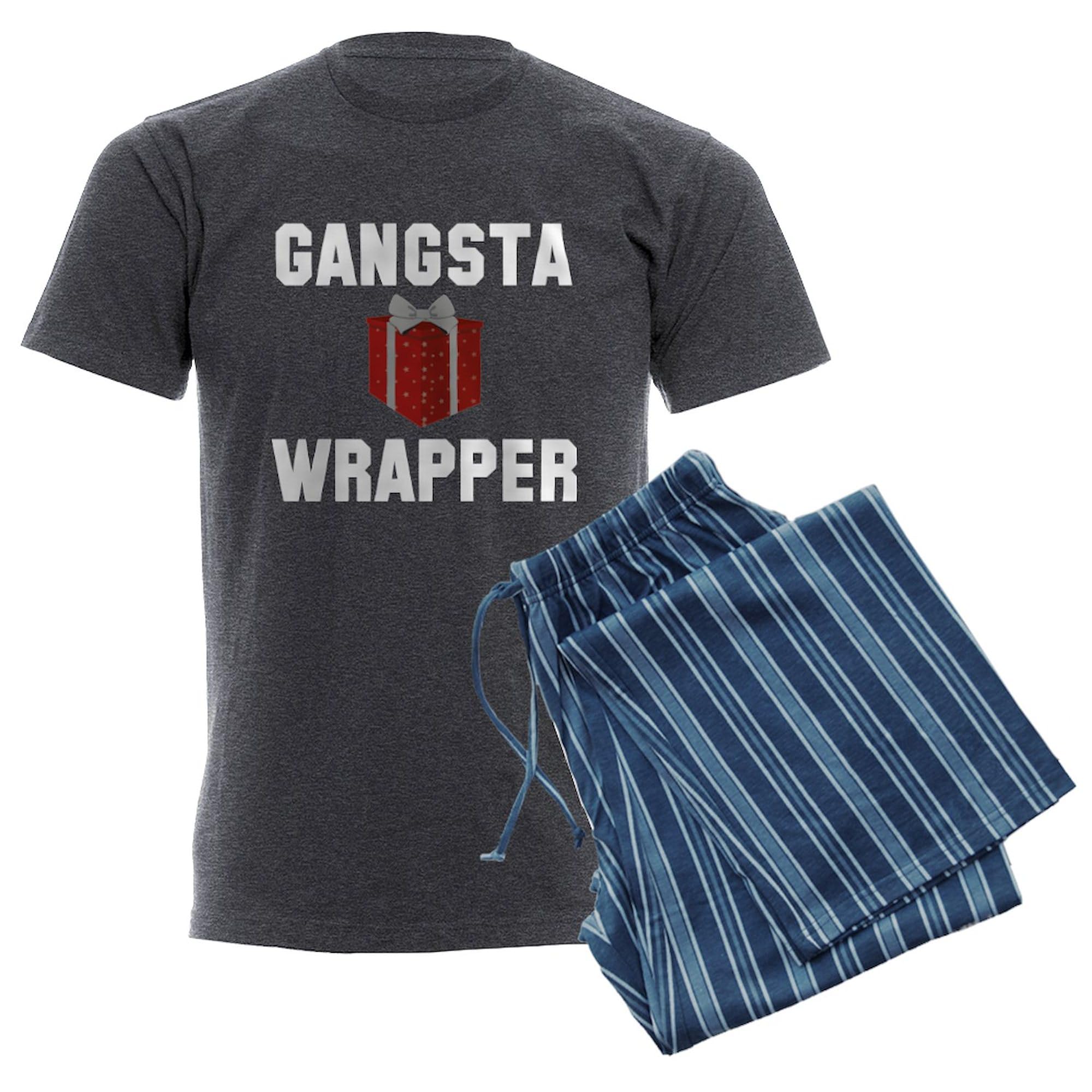Gangsta Wrapper Men's Dark Pajama Set - Charcoal Novelty Sleepwear for Men | Comfortable Lounge Pajamas for Relaxing at Home, Sleepovers & Gifts