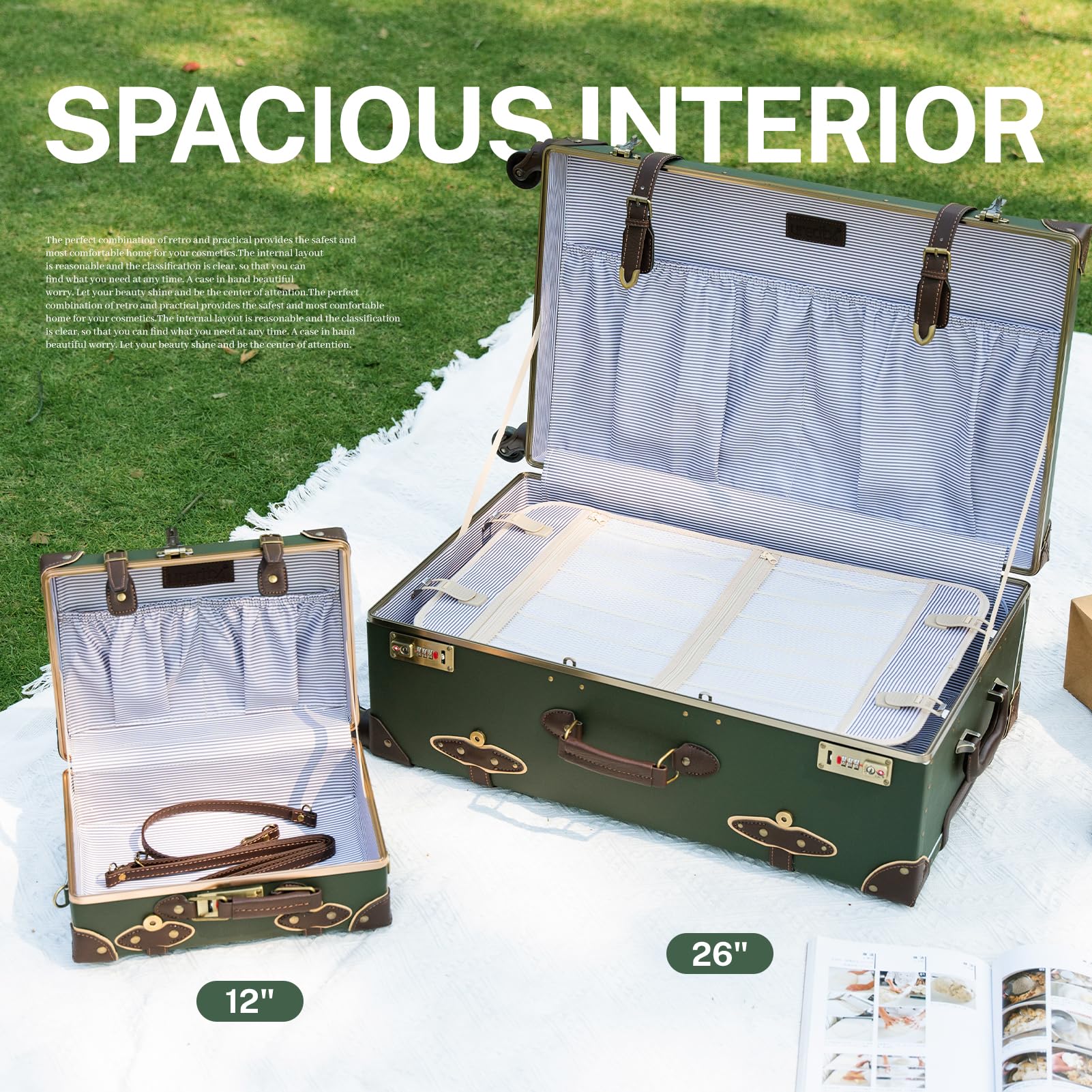 Vintage Suitcase Set for Women - 2 Piece Retro Luggage with Zipperless TSA Approved Design, Army Green (20