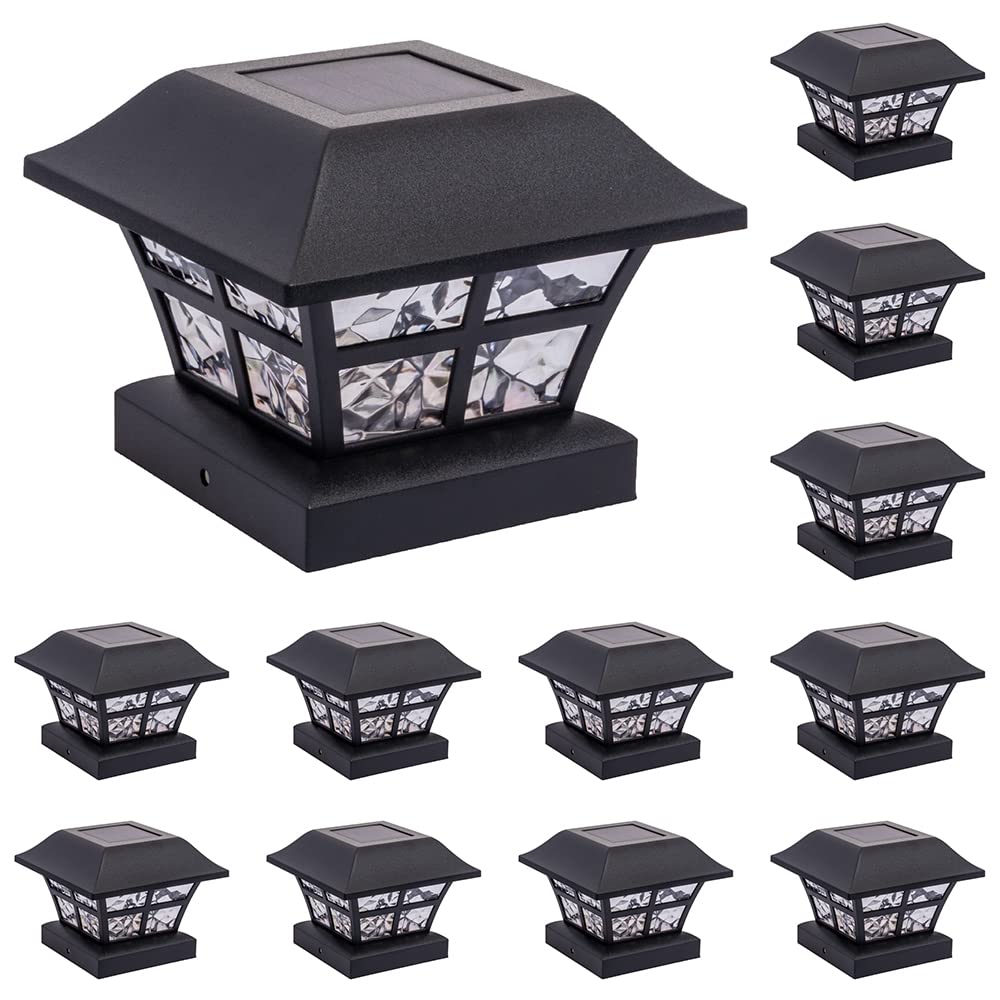 GreenLighting Evolve Black Solar Post Cap Lights - 12 Pack Waterproof 4x4 & 5x5 Outdoor Solar Fence Post Lights for Vinyl/PVC Posts - Energy-Efficient Landscape Lighting for Patio, Deck, Garden, and Driveway
