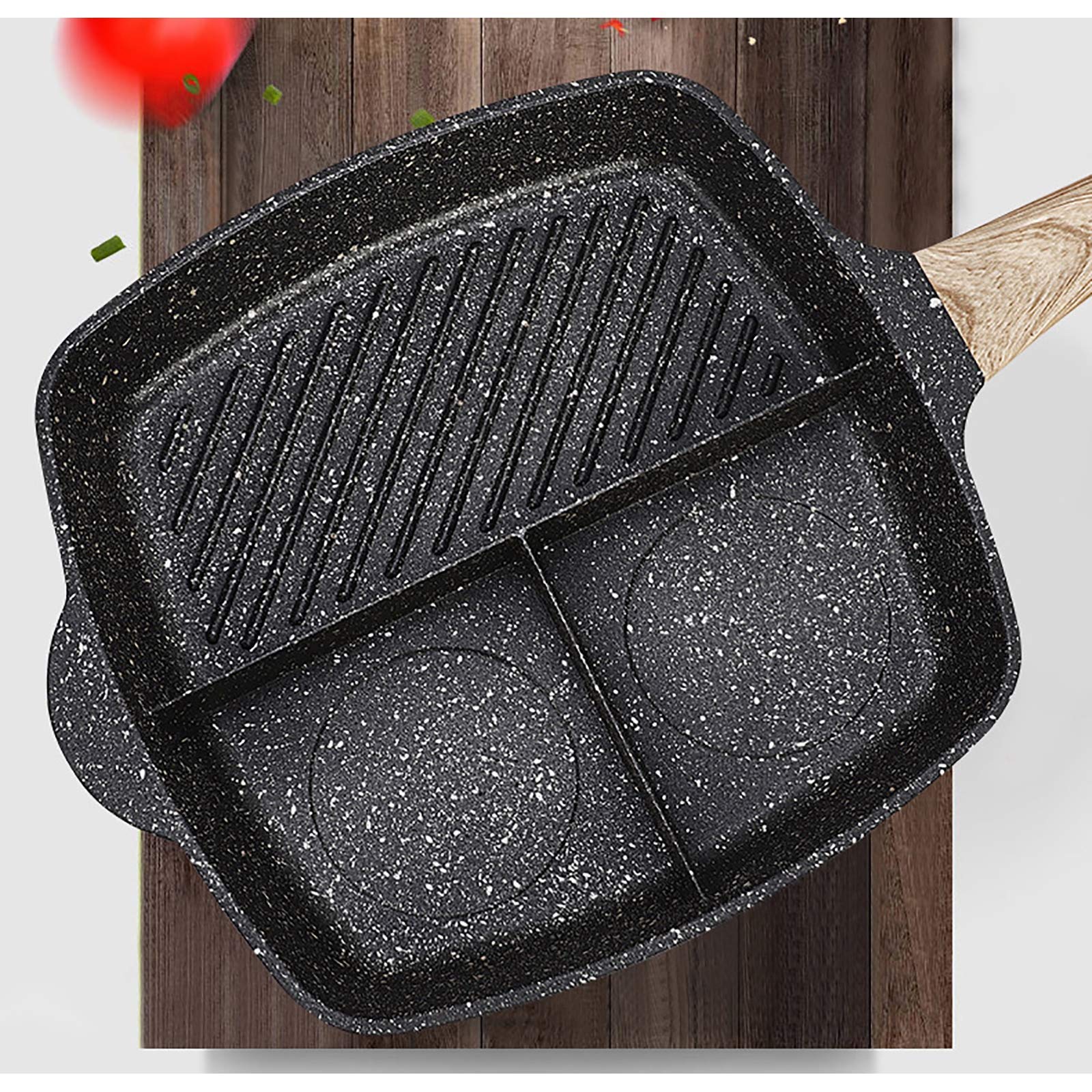 XBSXP Non-Stick 3 Hole Egg Steak Frying Pan - 28cm/30cm Round Pancake Pan for Breakfast, Ham & Cooking - Perfect for Omelets, Crepes & Family Breakfasts