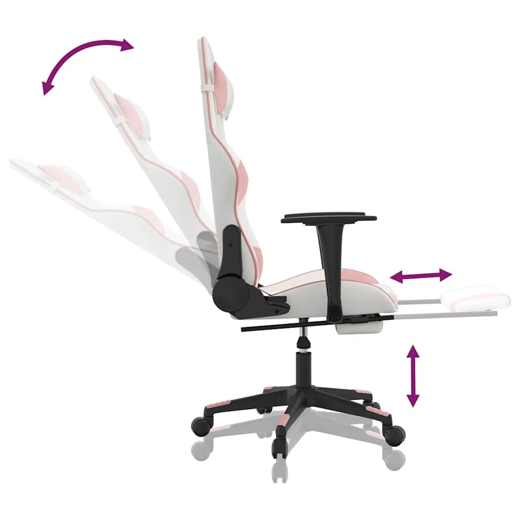 Ergonomic Massage Gaming Chair with Adjustable Footrest - White & Pink Faux Leather Recliner for PC/Console Gamers (16.55 lbs) - Perfect for Home Office, Gaming Setup & Relaxation