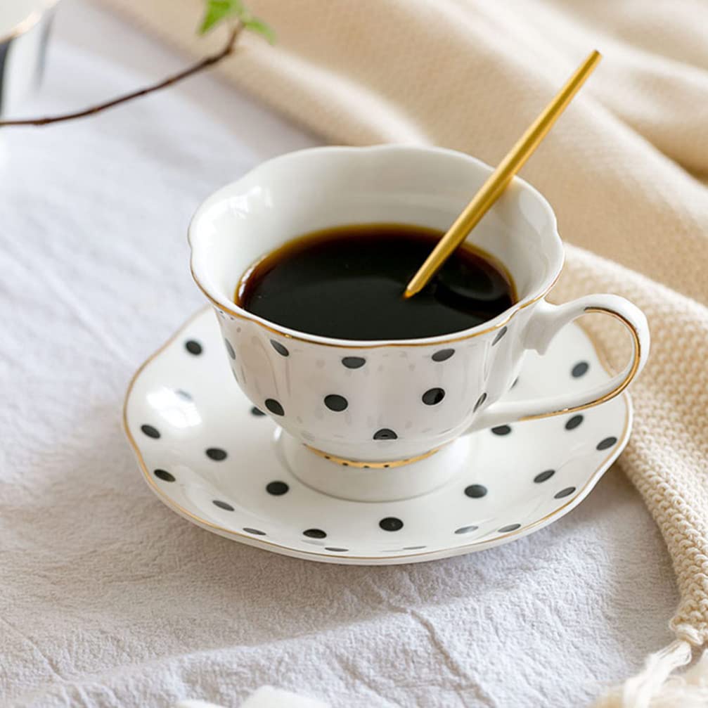 DOITOOL 16-Piece Porcelain Coffee Cup Set - White & Black Cappuccino Cups with Saucers, Tea Mugs, European Style Drinkware for Latte, Cafe, Travel - Perfect for Home, Office & Restaurant Use