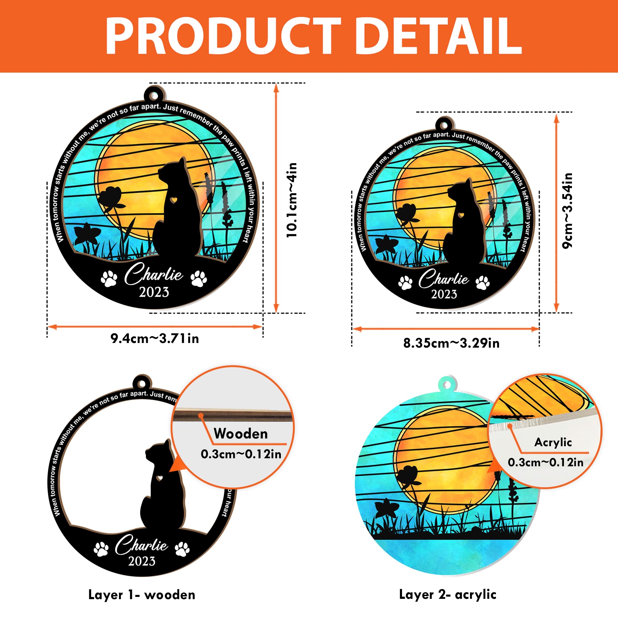Personalized Cat Memorial Suncatcher - Engraved Pet Loss Keepsake, Sympathy Gift for Cat Lovers | Pet Remembrance Ornament for Christmas, Home Decor & Healing After Loss