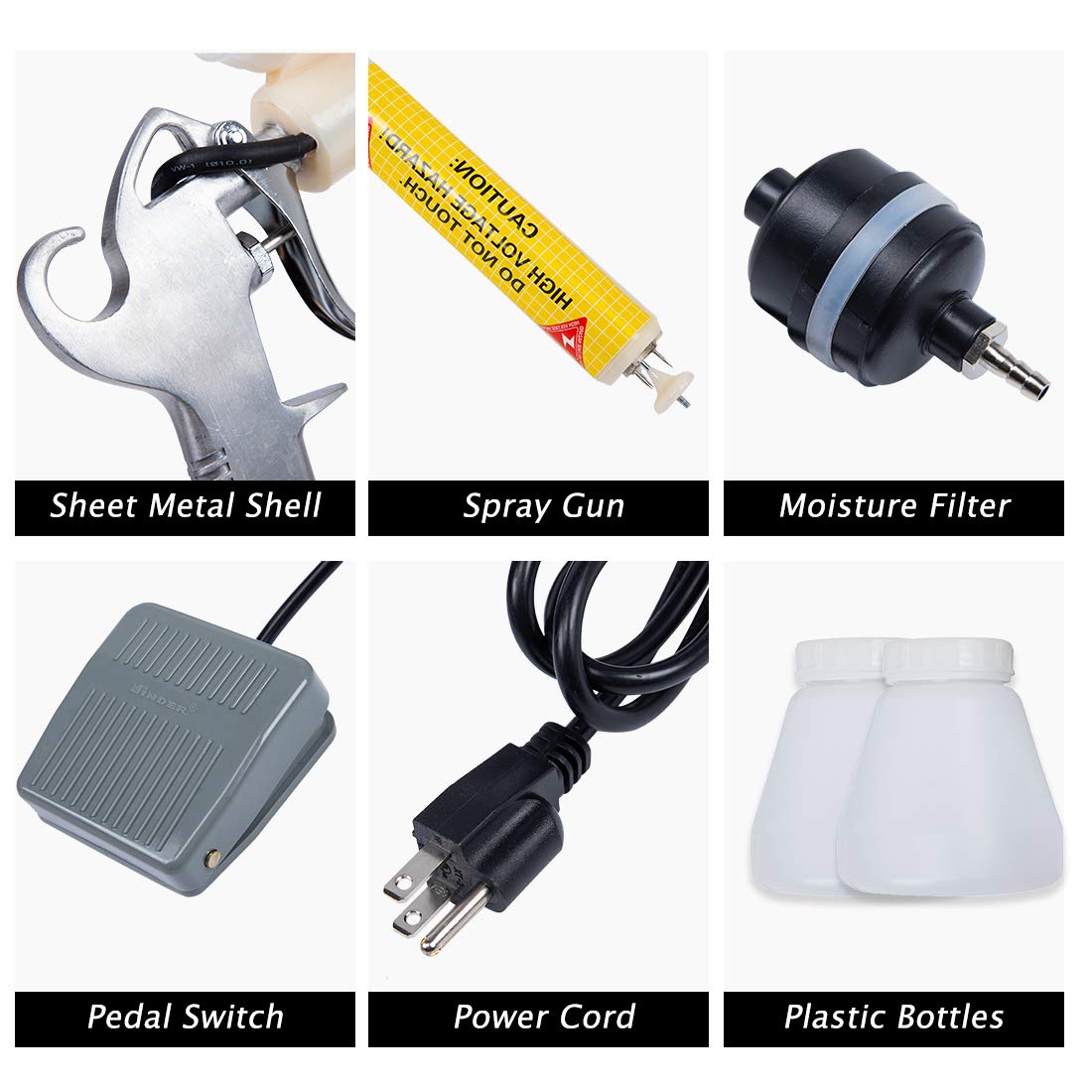 TBVECHI Electrostatic Powder Coating Gun Kit with Foot Switch - 110V Powder Spray Paint System for Metal Coating (PC03-5, Black) | Perfect for Automotive Parts, Furniture & DIY Metal Projects