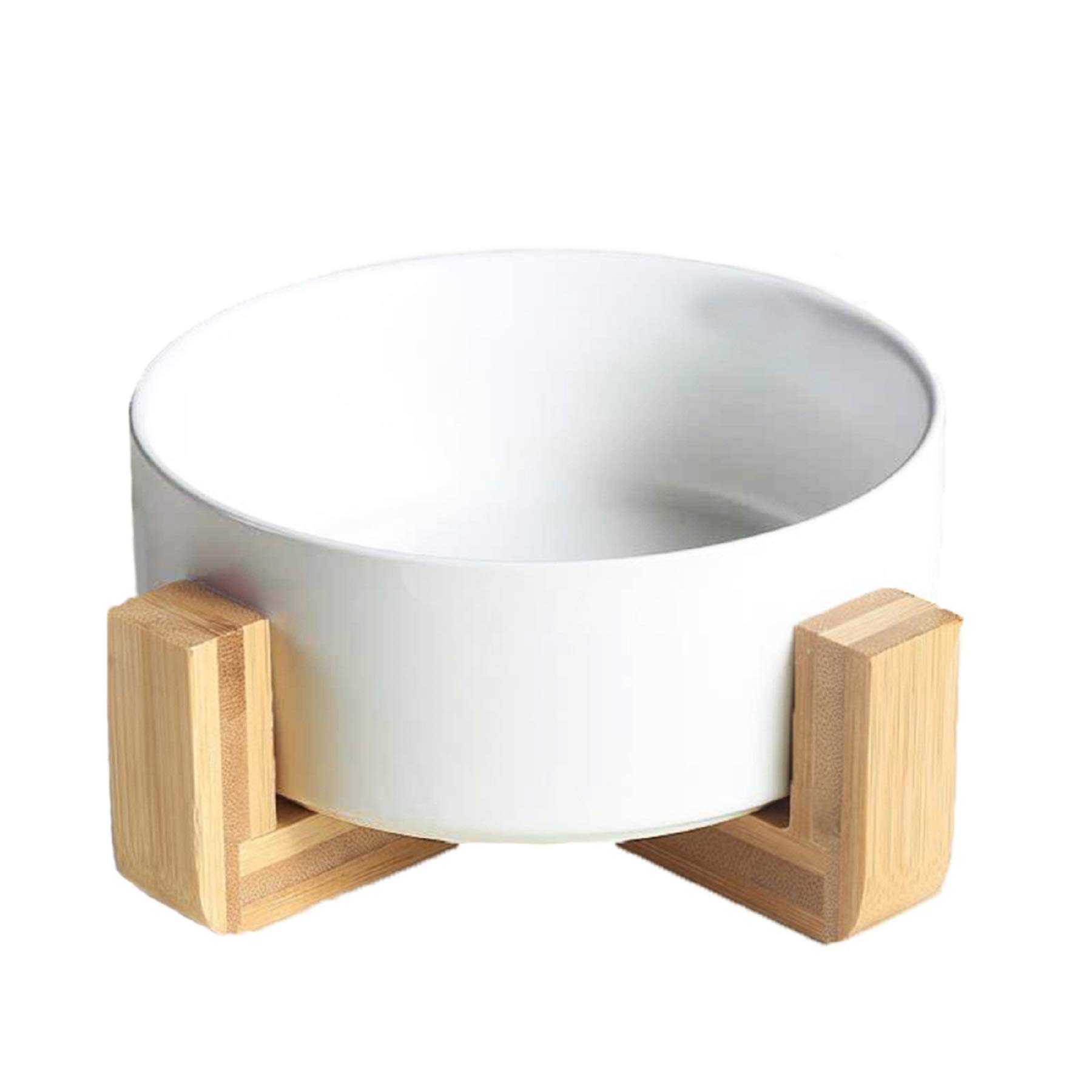 Premium Ceramic Elevated Dog & Cat Bowl Set with Wood Stand - 28oz Durable Pet Food & Water Dishes for Small to Medium Pets - Modern Weighted Design for Stability - Perfect for Home, Kitchen, or Outdoor Use