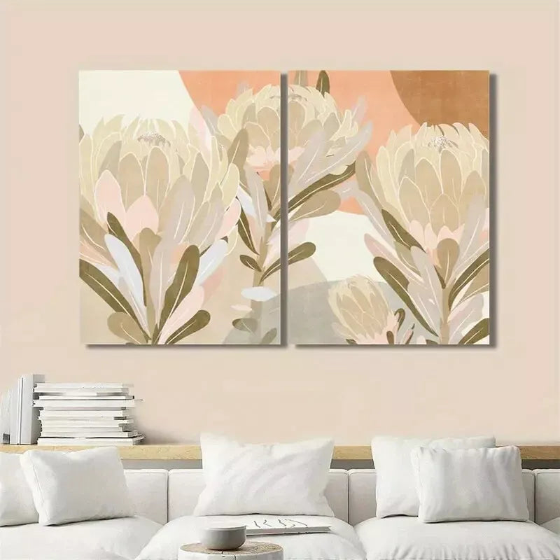 2PCS Neutral Abstract Flower Canvas Wall Art - 50x75cm Framed Floral Print, High Quality Australian Made, Ready to Hang - Perfect for Living Room, Bedroom & Office Decor