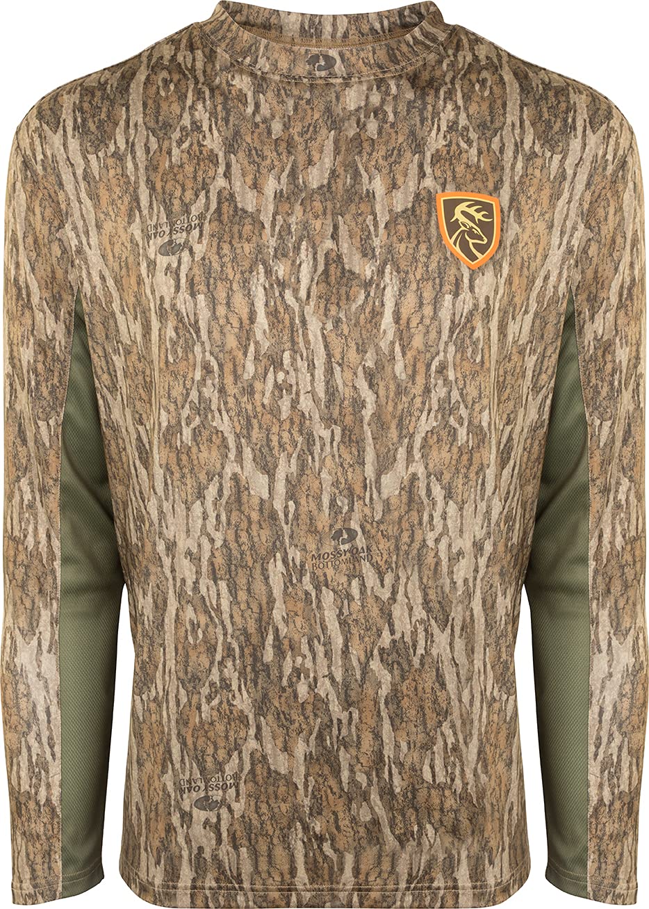 Drake Performance Crew Long Sleeve Shirt with Agion - Mossy Oak Bottomland Camo - 3XL - Hunting, Outdoor & Workwear for Men