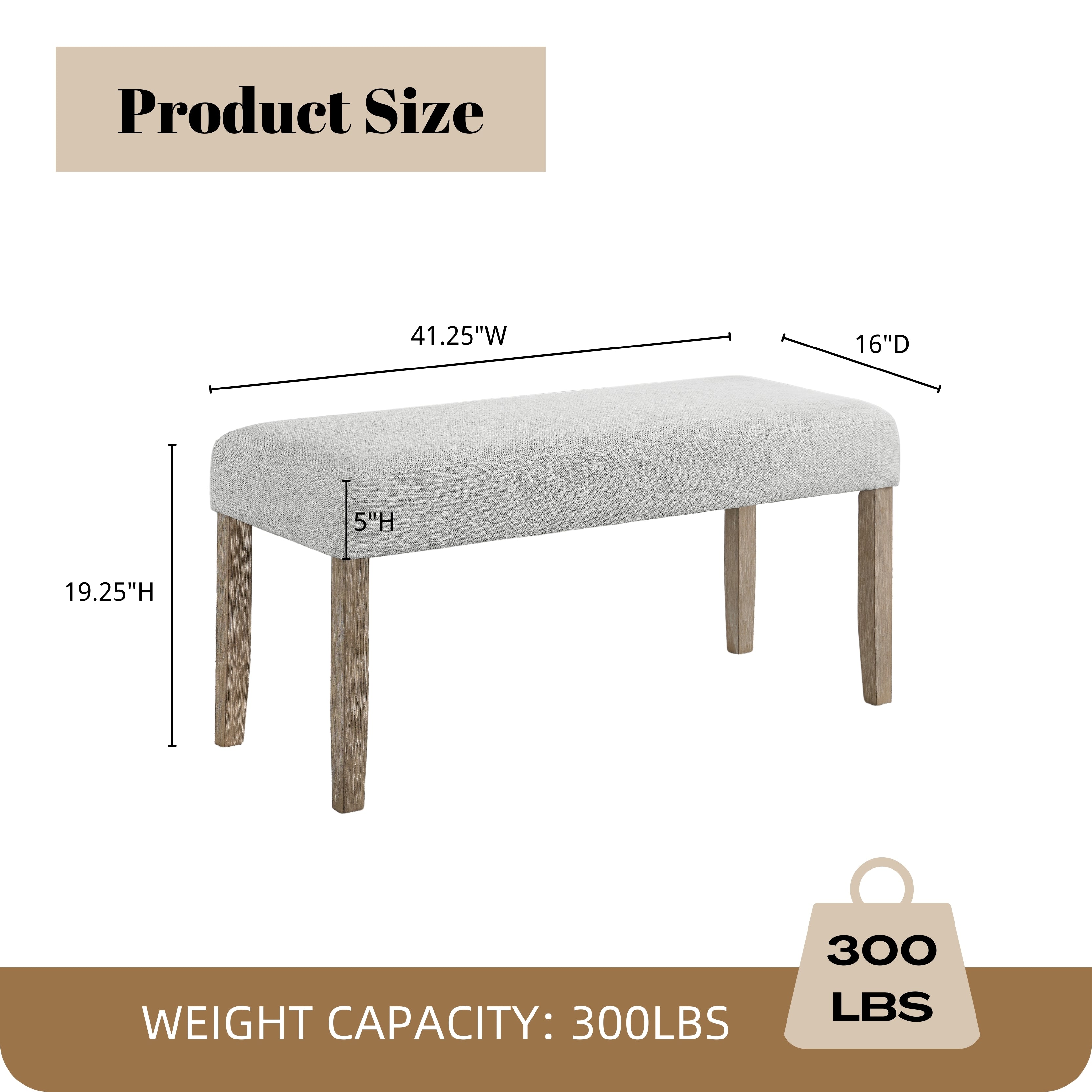 Roundhill Furniture Zelalle Upholstered Bench - Light Gray Fabric with Sturdy Rubberwood Legs | Perfect for Bedroom, Entryway or Living Room Seating