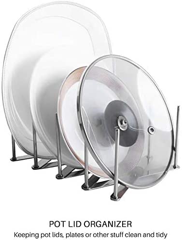 Hovico 2-Pack Adjustable Pot Lid Holder Organizer - Space Saving Kitchen Cabinet & Pantry Storage Rack for Pans and Pot Lids - Perfect for Small Kitchens and Organized Cooking Spaces