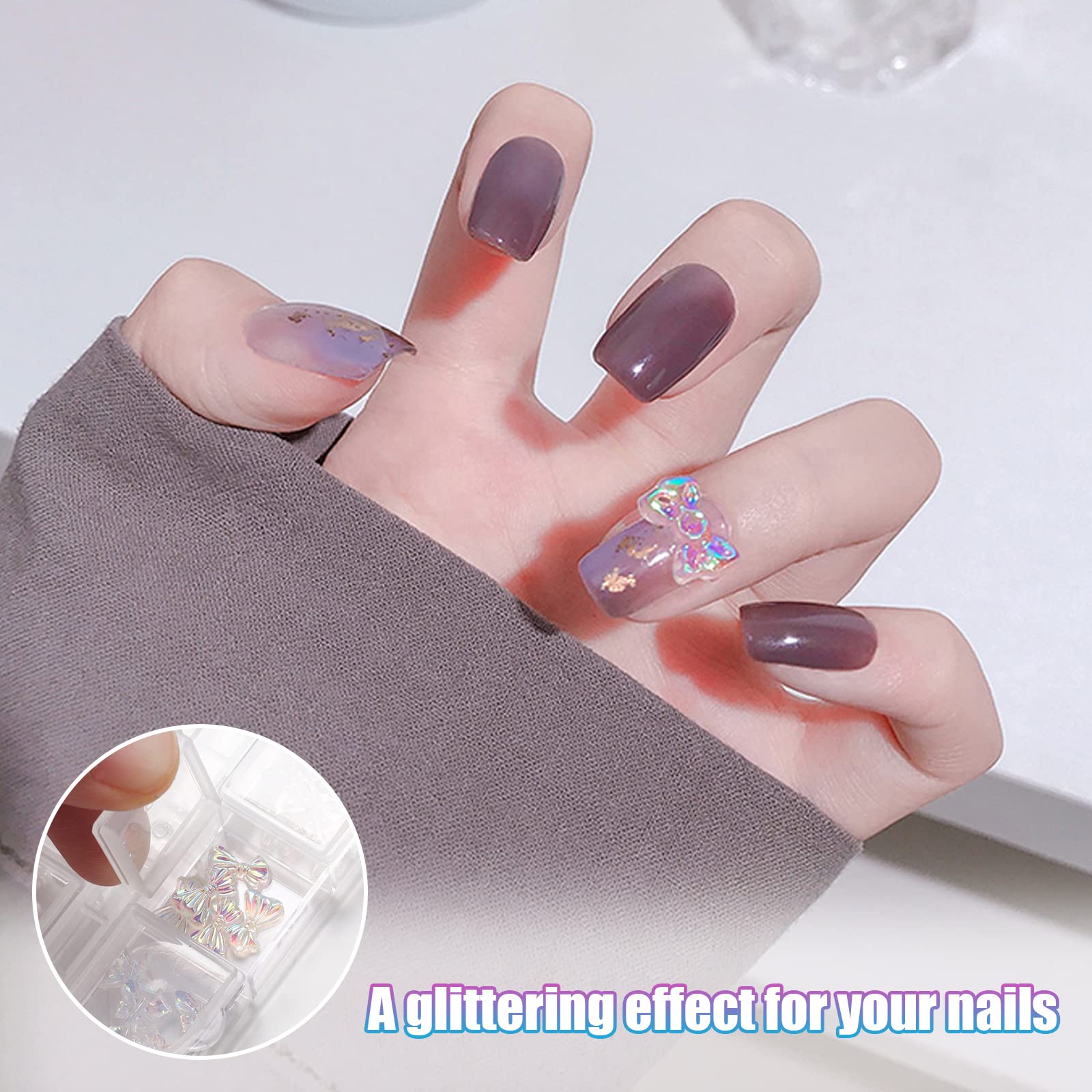 3D Flower Nail Charms - 2 Boxes Aurora Bow Butterfly Nail Art Decorations with Flat Back Pearls for DIY Nail Art | Perfect for Salon, Home Manicure, and Nail Art Enthusiasts