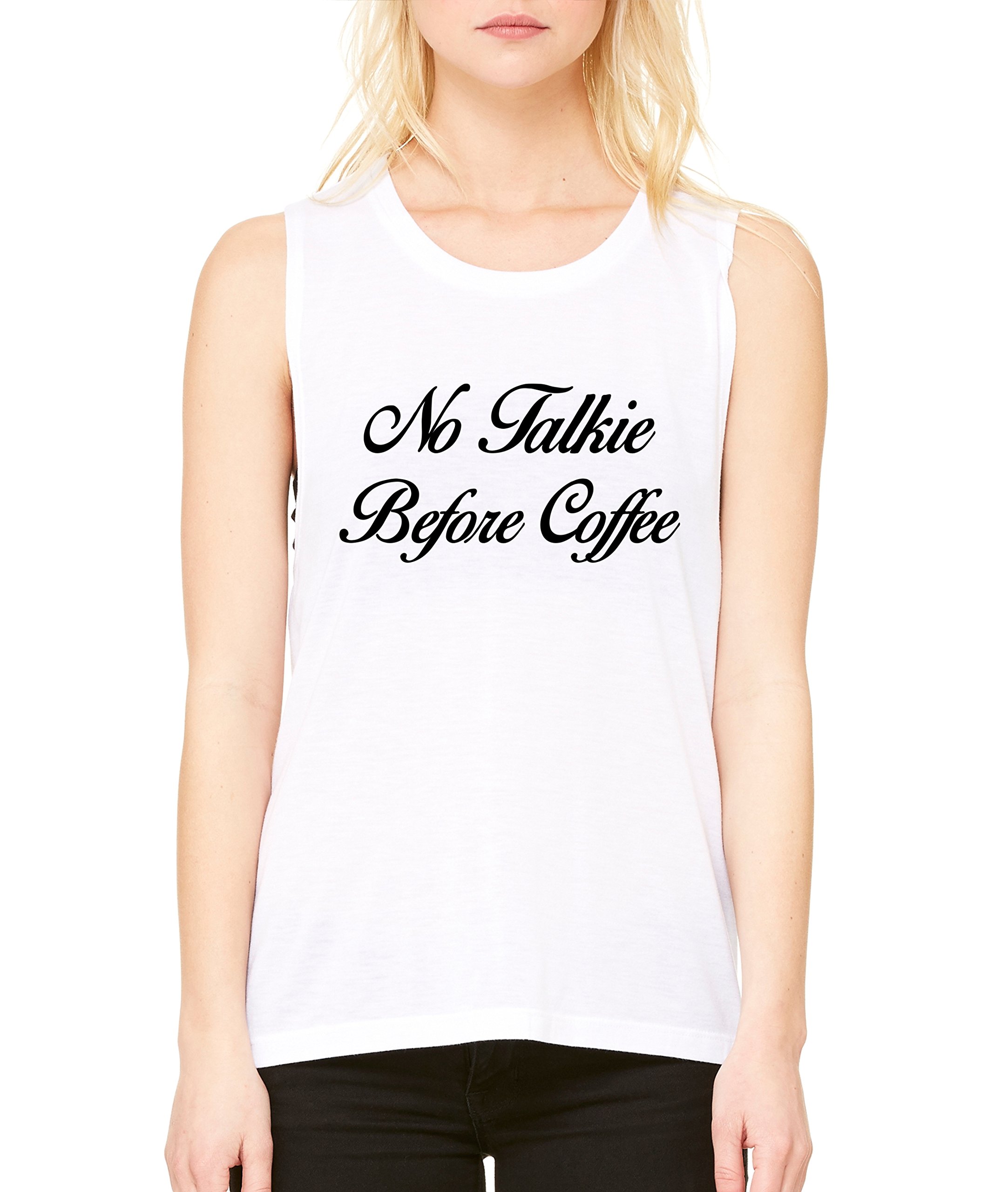 ALLNTRENDS Women's Flowy Muscle Tank Top - Soft Breathable Workout Shirt for Yoga, Gym & Casual Wear | No Talkie Before Coffee Cool Design