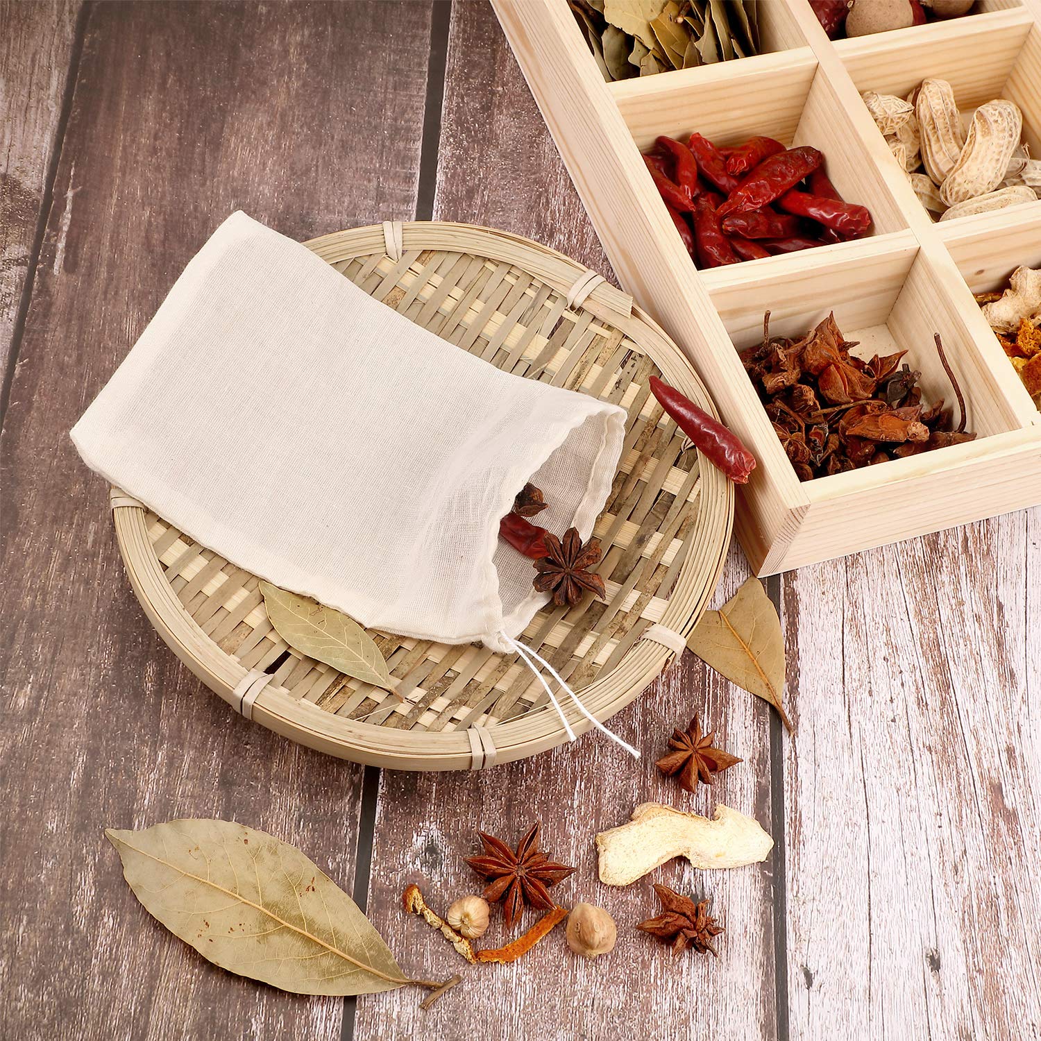 24-Pack Reusable Muslin Spice Bags for Cooking, Straining Tea & Soup - 7.8 x 9.8 Inch Cheesecloth Drawstring Bags - Perfect for Herbal Infusions, Broth Making & DIY Spice Blends