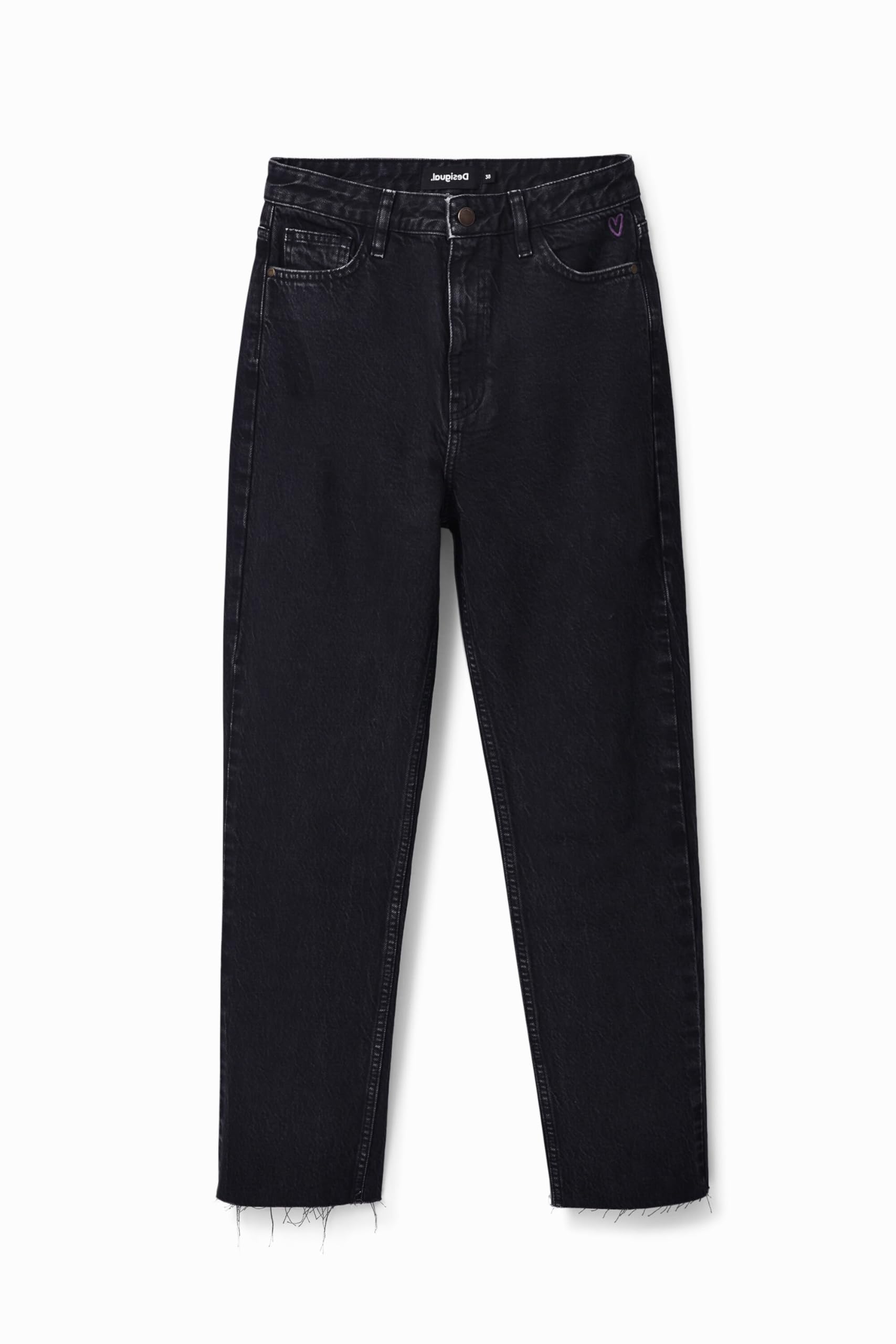 Desigual Women's Straight Cropped Jeans - High Waist Distressed Denim Pants for Casual Wear & Street Style Outfits