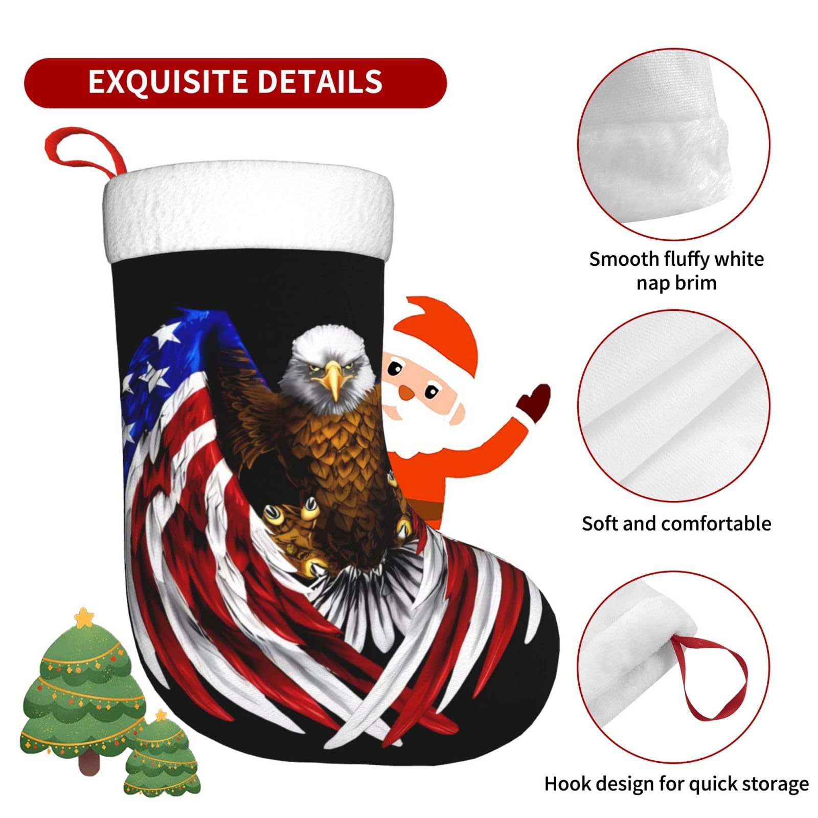 Personalized Christmas Stocking with USA Flag & Patriotic Eagle Design - 18 Inch Large Xmas Stocking for Fireplace Decor | Perfect for Holiday Home Decor, Gift Exchange & Festive Christmas Celebrations