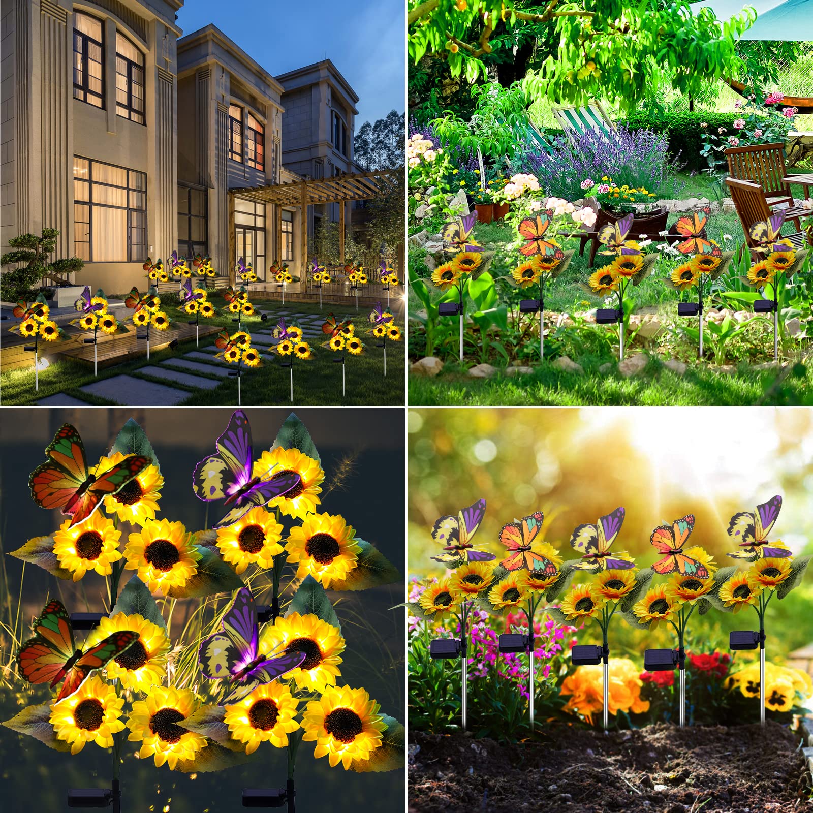 Solar Sunflower Lights Outdoor - 2 Pack Waterproof Garden Decor with Butterfly, LED Stake Lights for Yard, Patio, Lawn & Pathway - Perfect Gift for Mom & Grandma - Illuminate Your Garden at Night