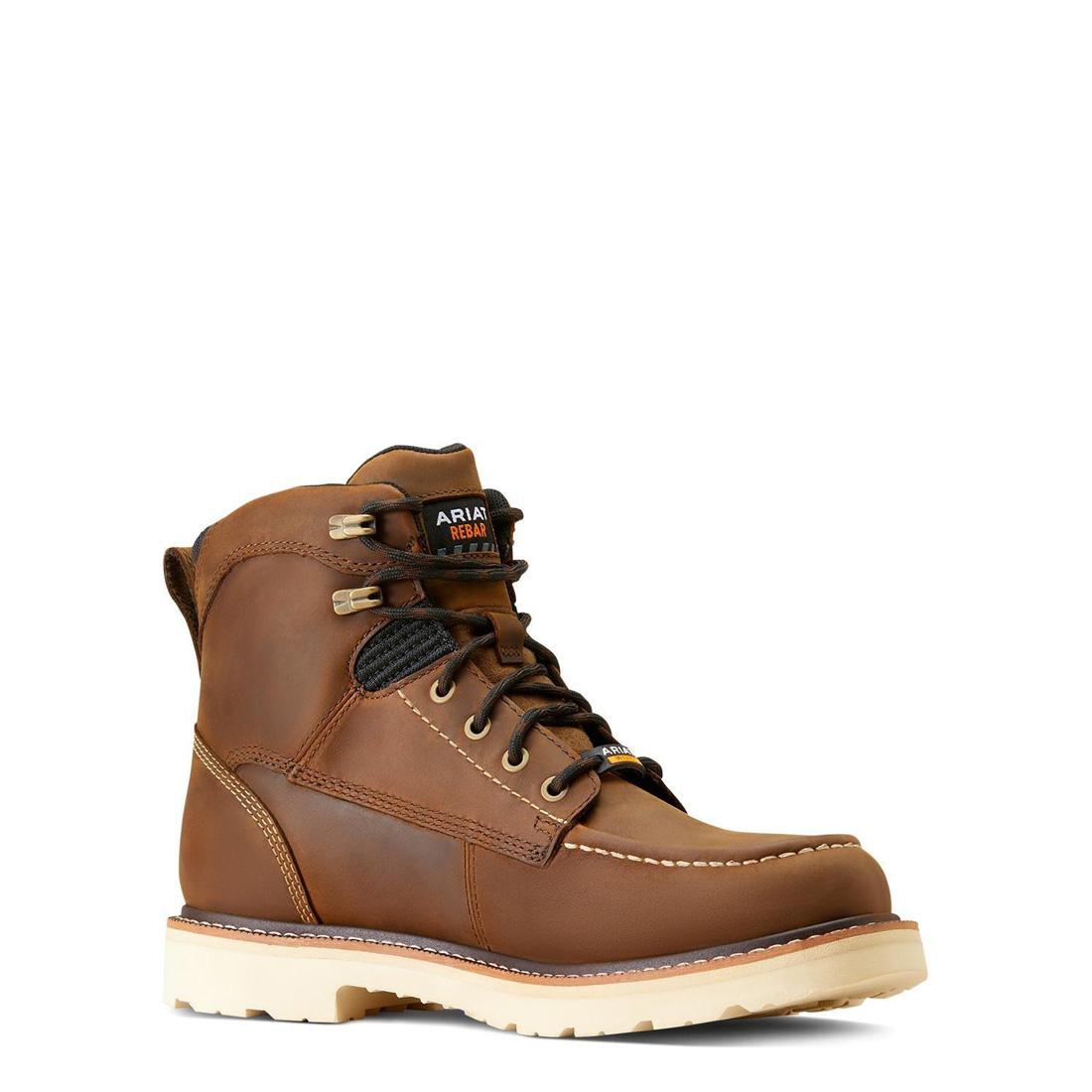 6 Inch Soft Toe Waterproof Work Boots - Distressed Brown Rebar Lift Construction Boots for Men | Ideal for Construction, Outdoor Work & Heavy Duty Jobs