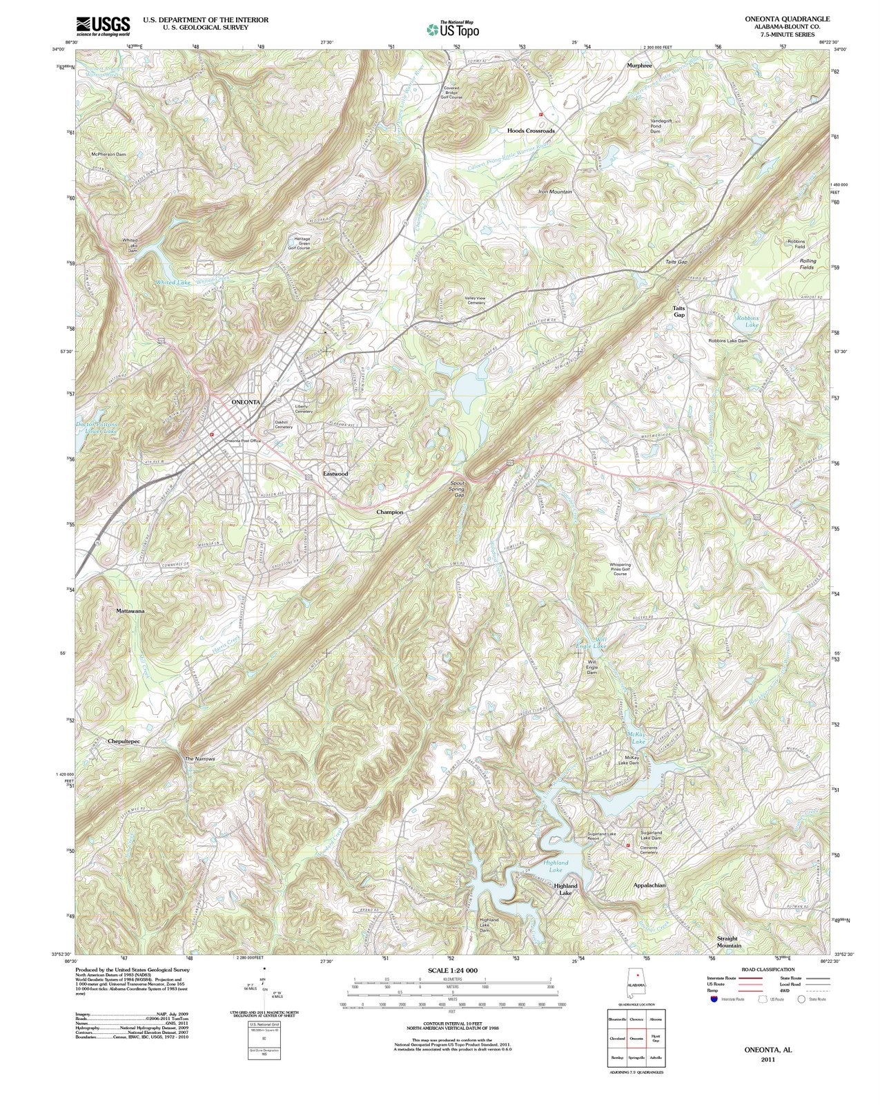 2011 Oneonta, AL USGS Historical Topographic Wall Map - 44x55 Inch Large Alabama Map Poster - Vintage Home Decor & Office Wall Art for Geography Enthusiasts